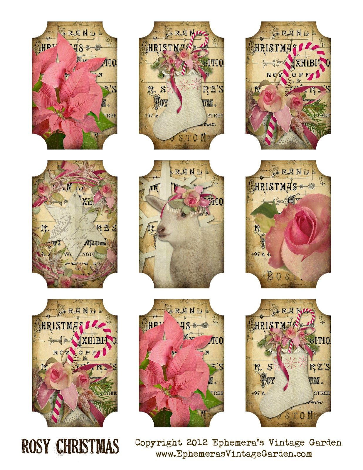 Ephemera&amp;#039;s Vintage Garden: Free Printable: Rosy Christmas Gift Tags - Free Printable Vintage Christmas Tags For Gifts