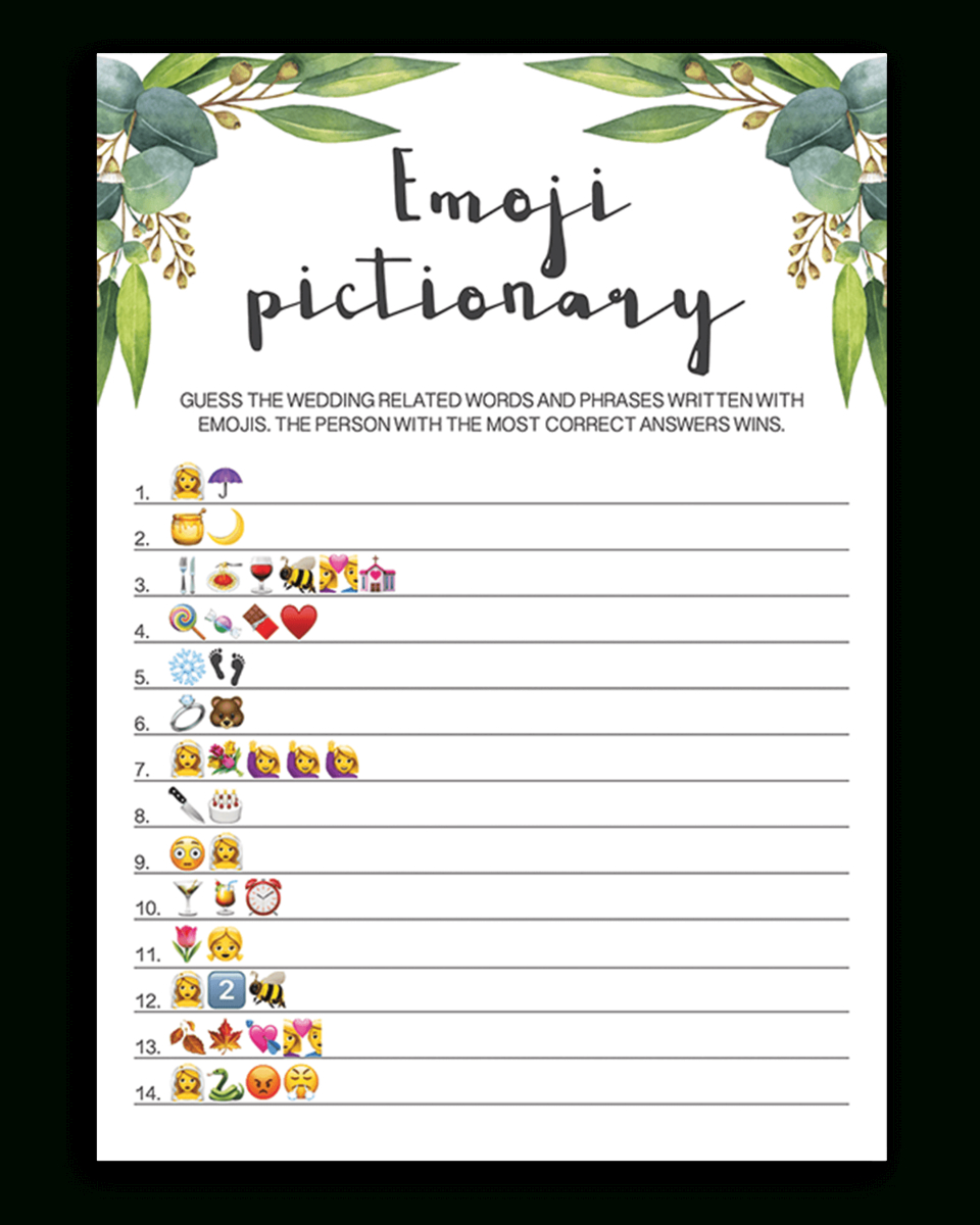 Eucalyptus Bridal Shower Emoji Pictionary Printable - Wedding Emoji Pictionary Free Printable