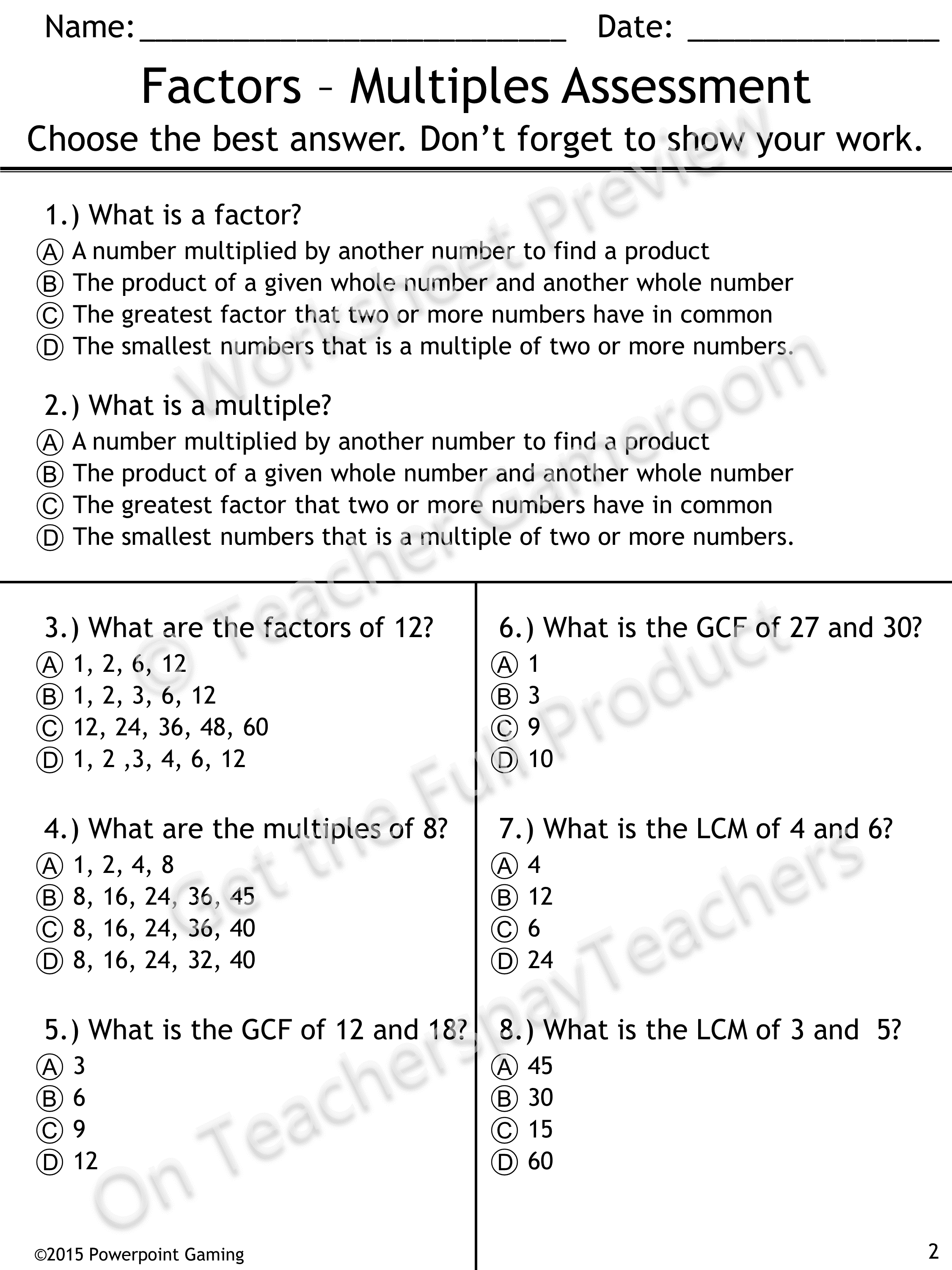 Factors And Multiples Quiz - 4.oa.4 | School | Pinterest | Factors - Least Common Multiple Worksheet Free Printable
