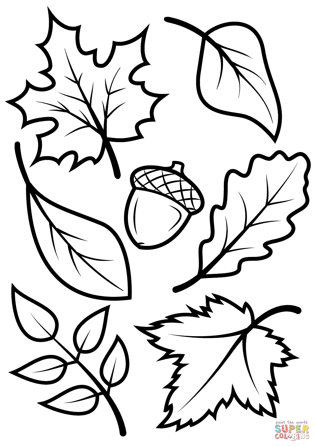 Fall Leaves And Acorn Coloring Page | Free Printable Coloring Pages - Free Printable Autumn Coloring Sheets