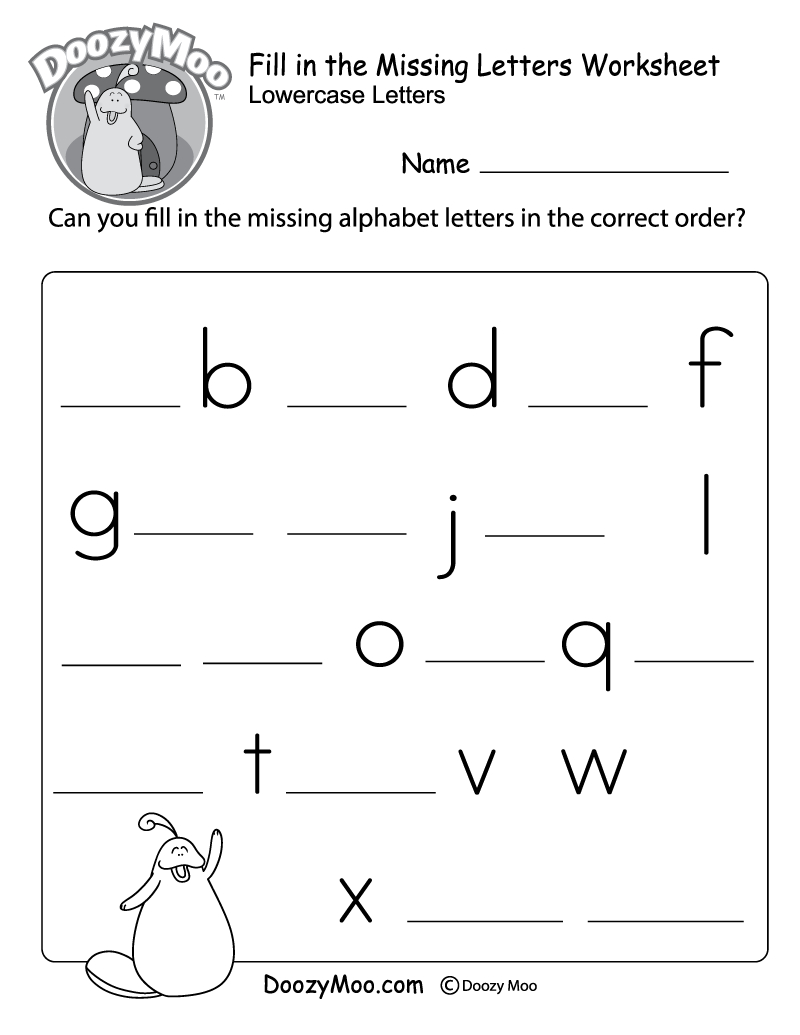 Fill In The Missing Letters Worksheet (Free Printable) - Doozy Moo - Free Printable Lower Case Letters