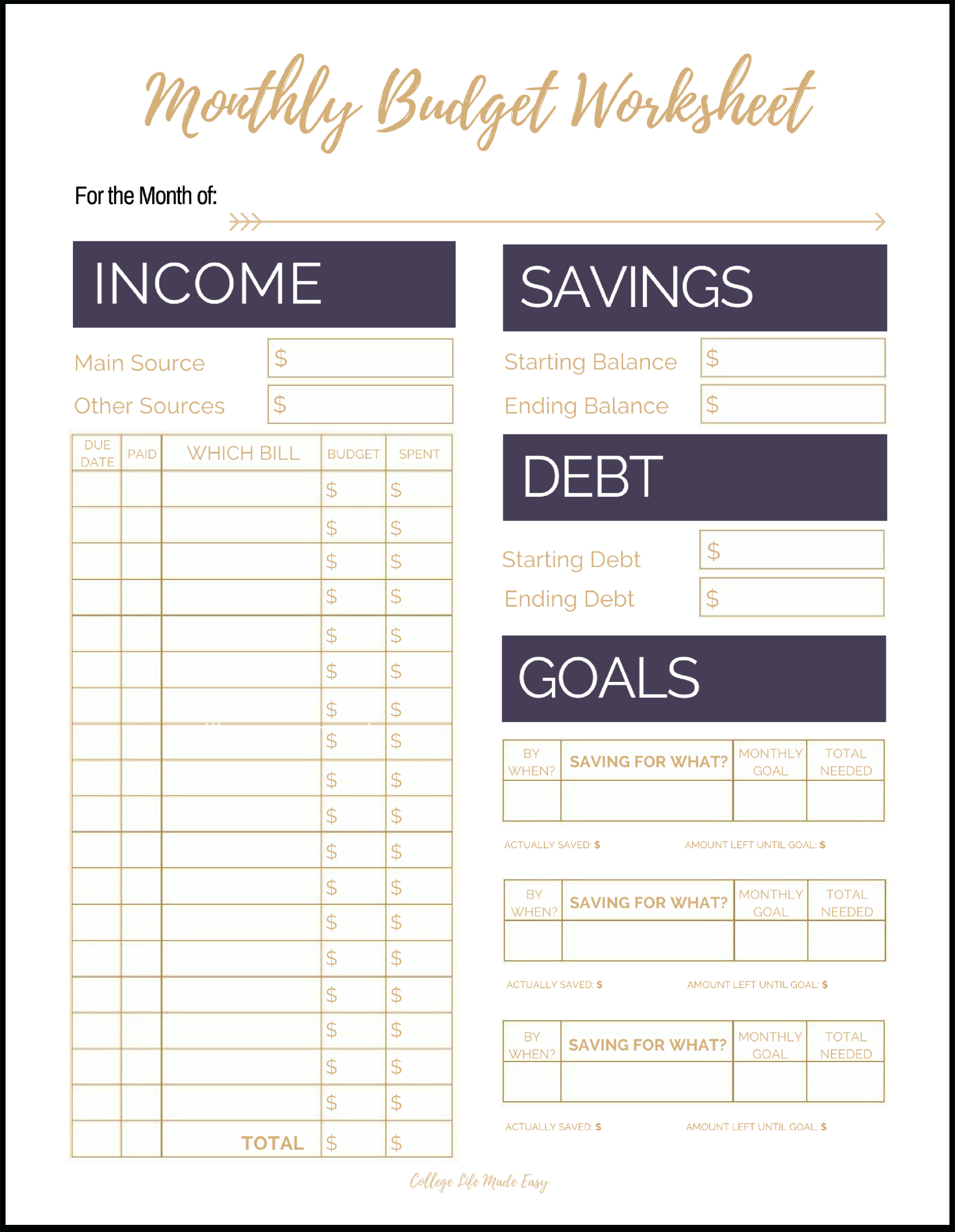 Fix Your Finances Asap With My (Free) Simple Monthly Budget Template - Free Printable Monthly Bills Worksheet