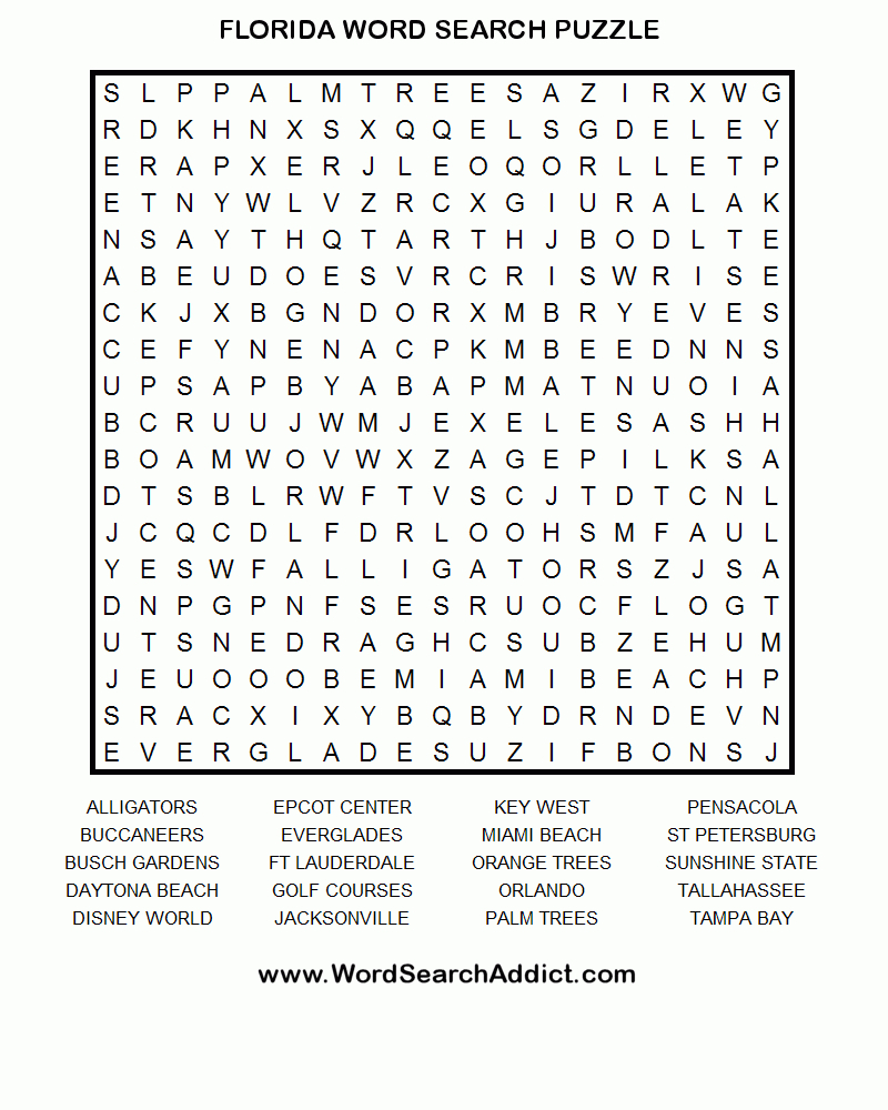 Florida Word Search Puzzle | Coloring &amp;amp; Challenges For Adults | Word - Make Your Own Search Word Puzzle Free Printable