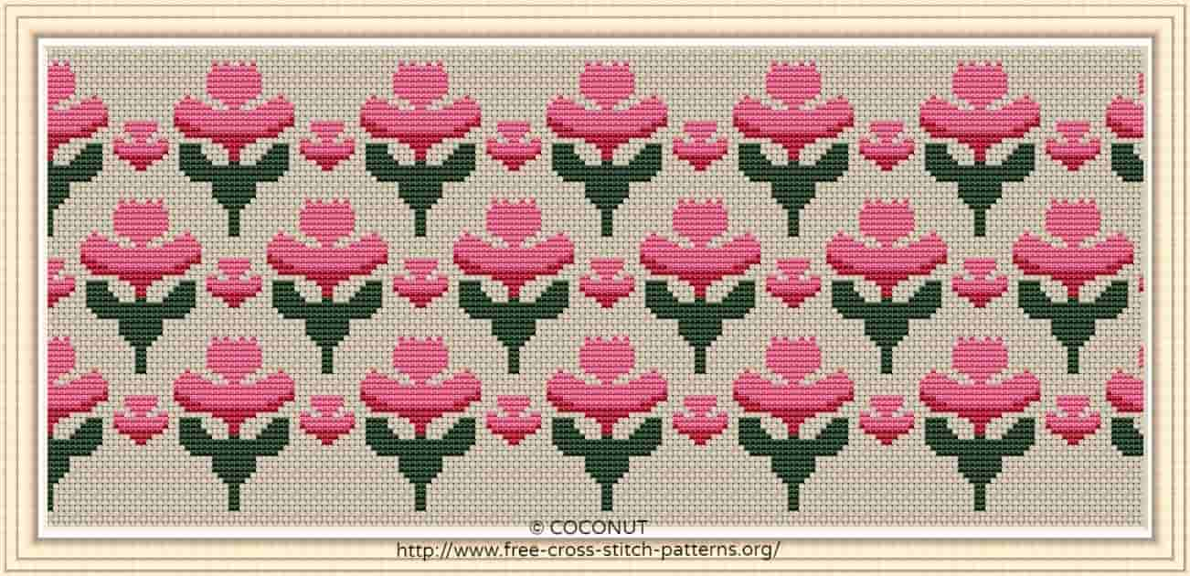 Flower Border (14) , Free And Easy Printable Cross Stitch Pattern - Free Printable Cross Stitch Patterns Flowers