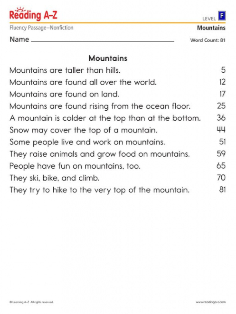 Fluency Passage Assessments - Reading A-Z With Free Printable - Free Printable Reading Level Assessment Test