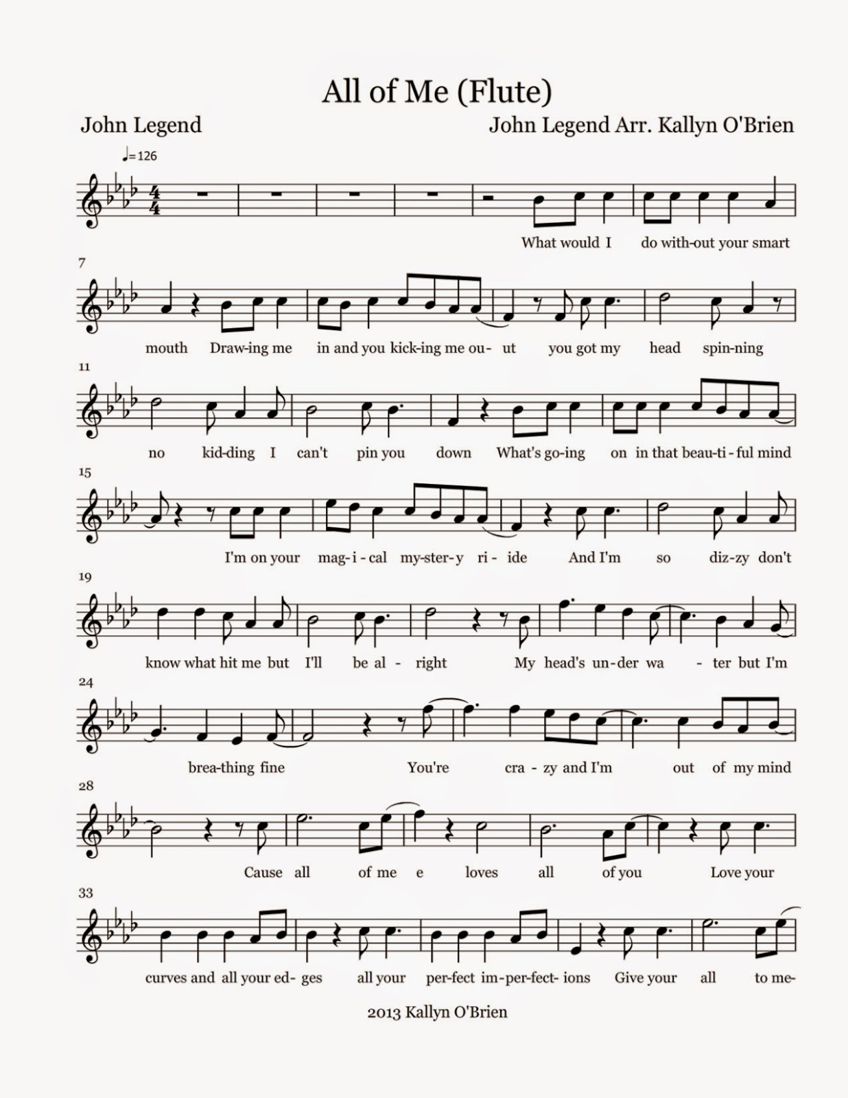 Flute Sheet Music: All Of Me - Sheet Music - Free Printable Flute Sheet Music