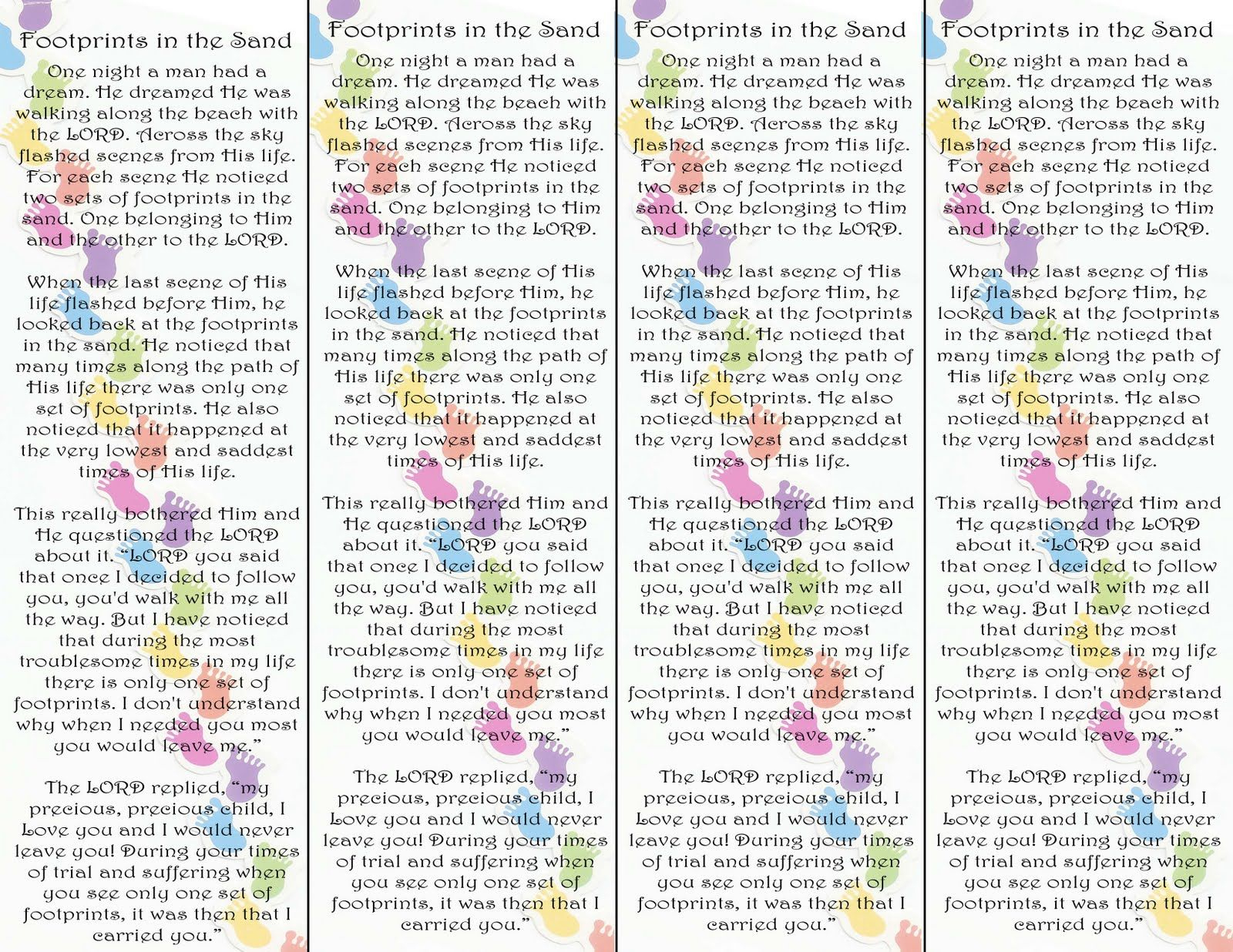 Footprints In The Sand Poem Bookmark Printable Version Visit The - Footprints In The Sand Printable Free