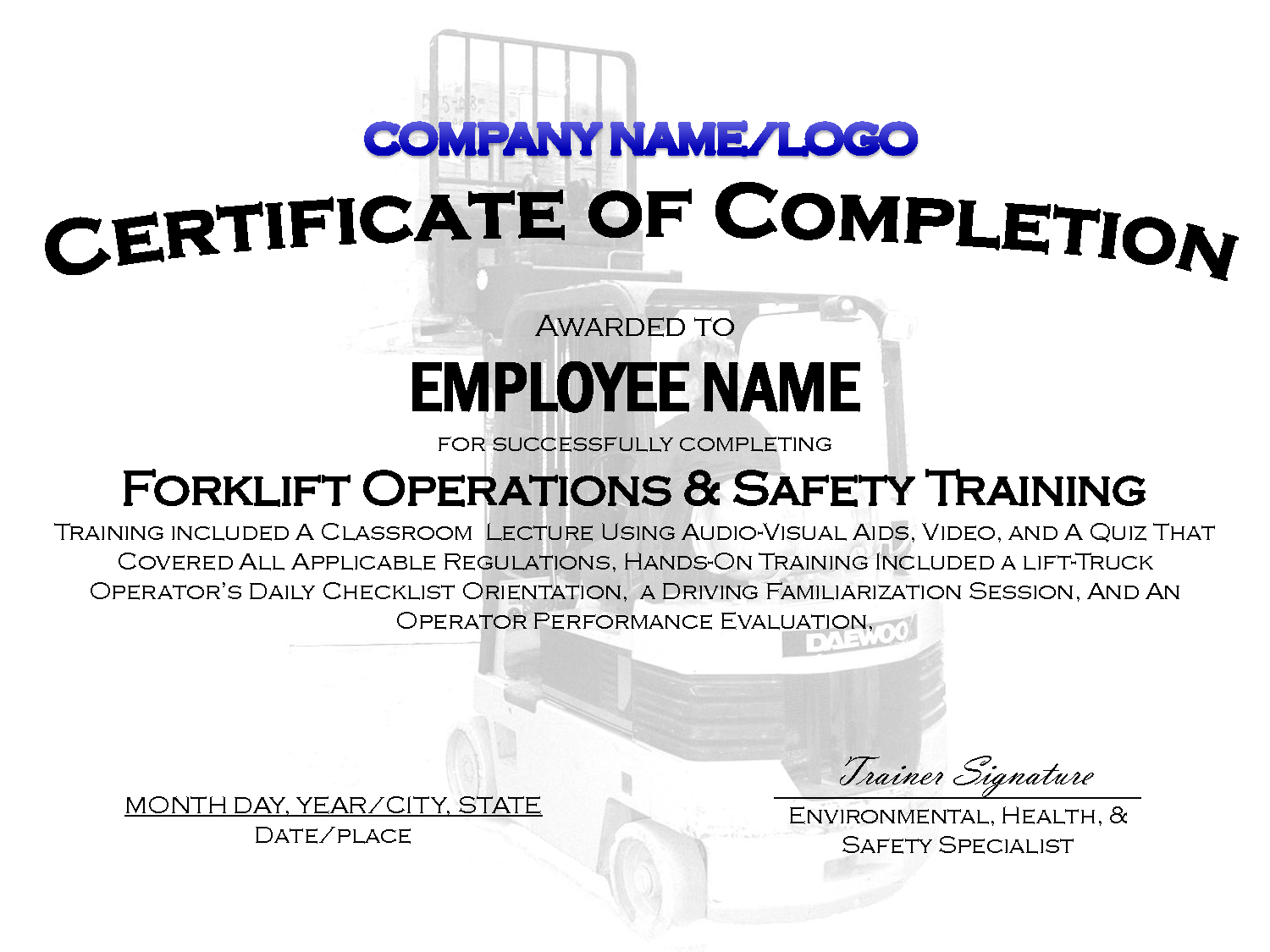 Forklift Certification Card Template Popular Free Forklift - Free Printable Forklift Certification Cards