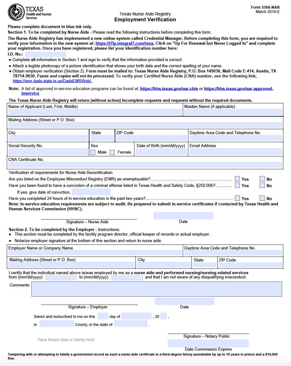 Free Printable CNA