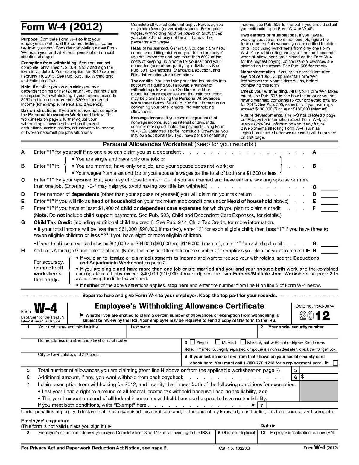 Free Printable W 4 Form Free Printable