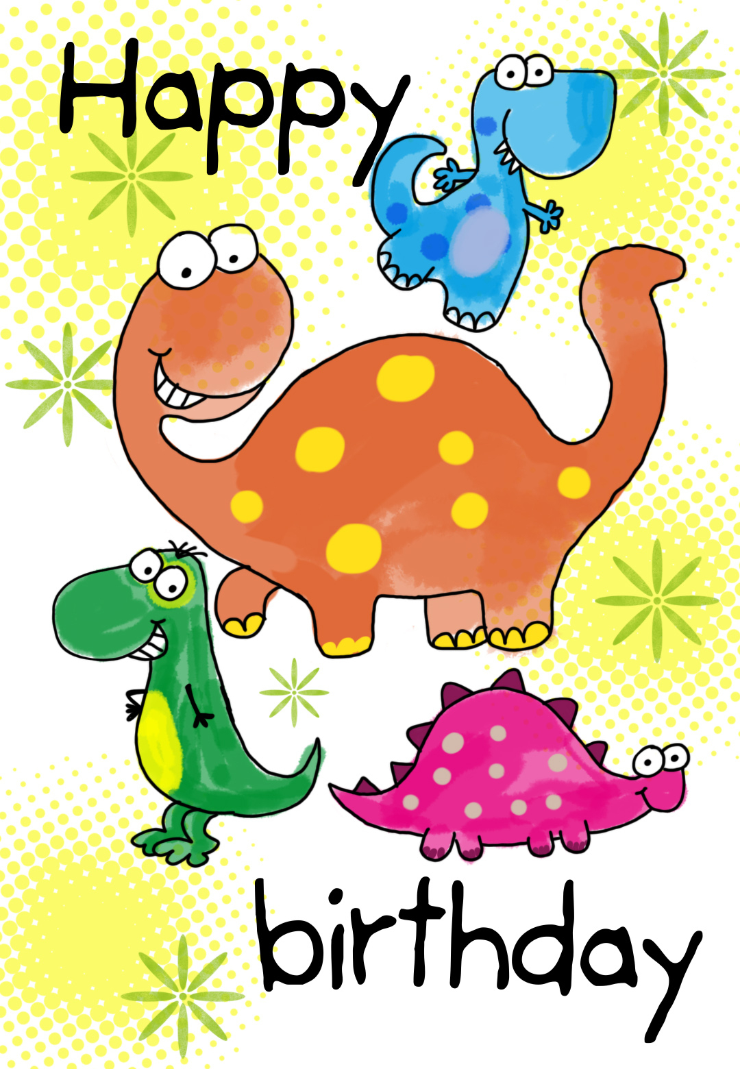 Four Cute Dinosaurs Birthday Card | Greetings Island - Free Printable Kids Birthday Cards Boys