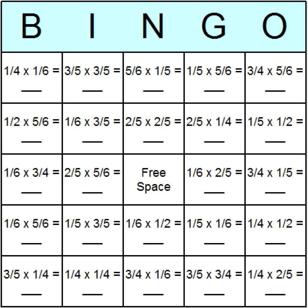 Fractions Multiplication Bingo Cards - Printable Bingo Activity - Fraction Bingo Cards Printable Free