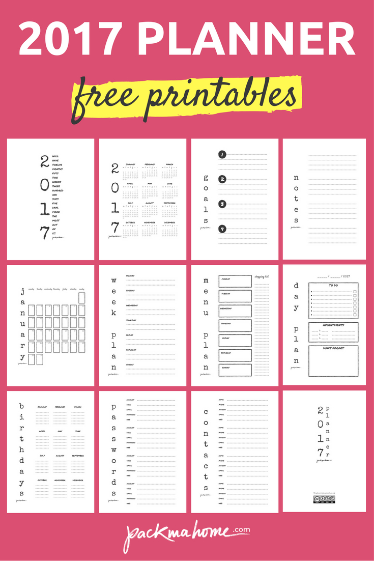 Free 2017 Planner: Download Pdf Printables - Packmahome - Free Printable Planner 2017