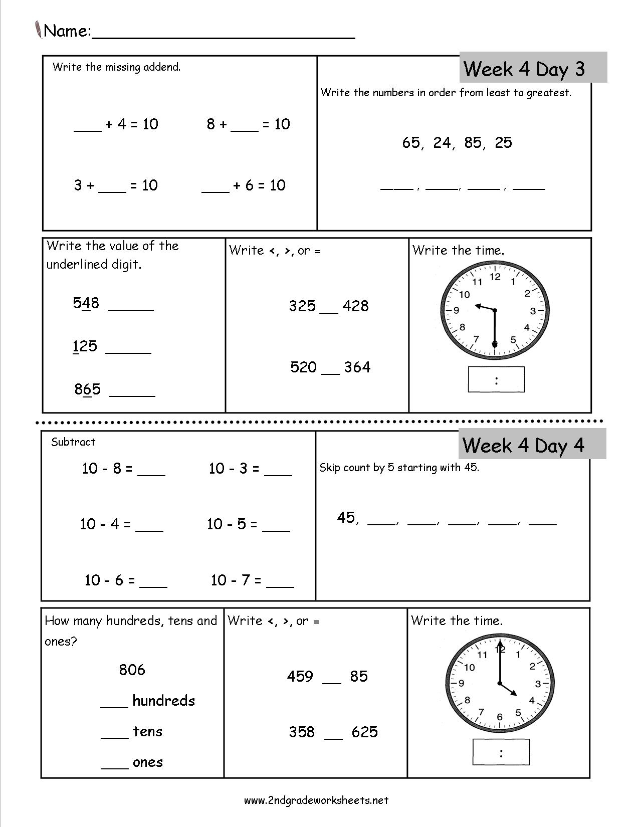 Free 2Nd Grade Daily Math Worksheets - Free Printable Activity Sheets For 2Nd Grade