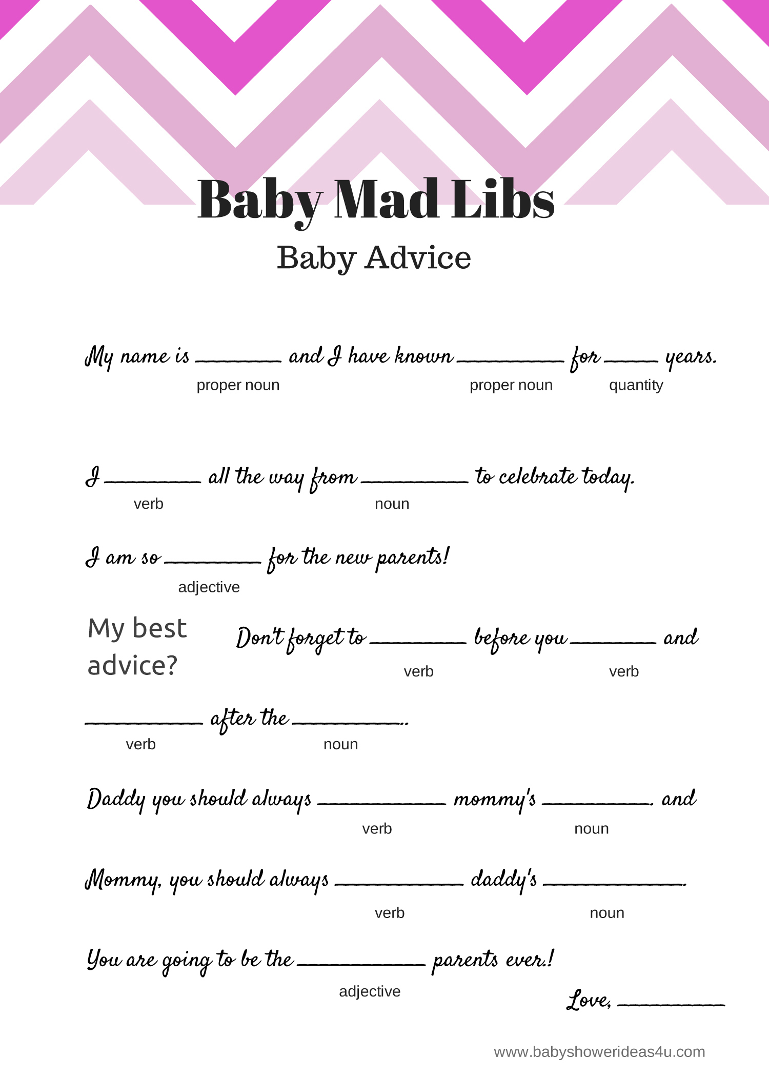 Free Baby Mad Libs Game - Baby Advice - Baby Shower Ideas - Themes - Baby Shower Mad Libs Printable Free