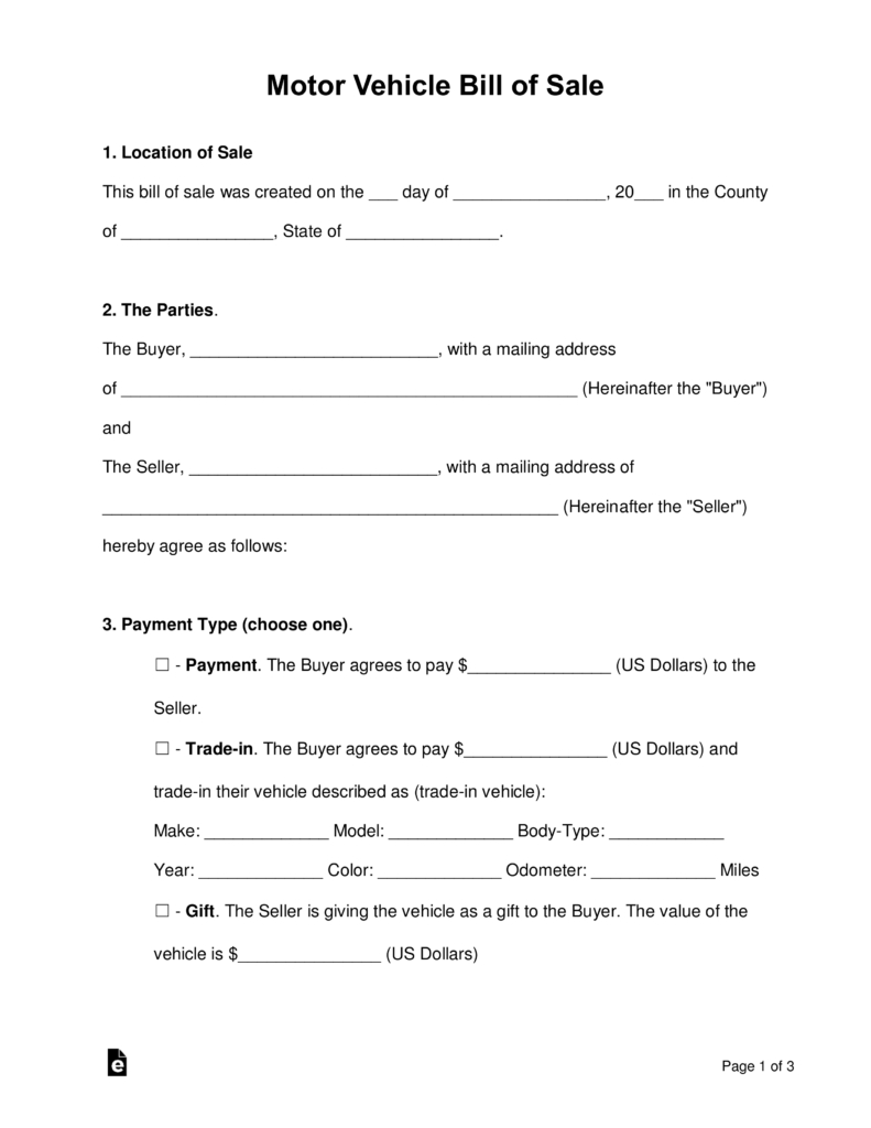 Free Bill Of Sale Forms - Pdf | Word | Eforms – Free Fillable Forms - Free Printable Bill Of Sale