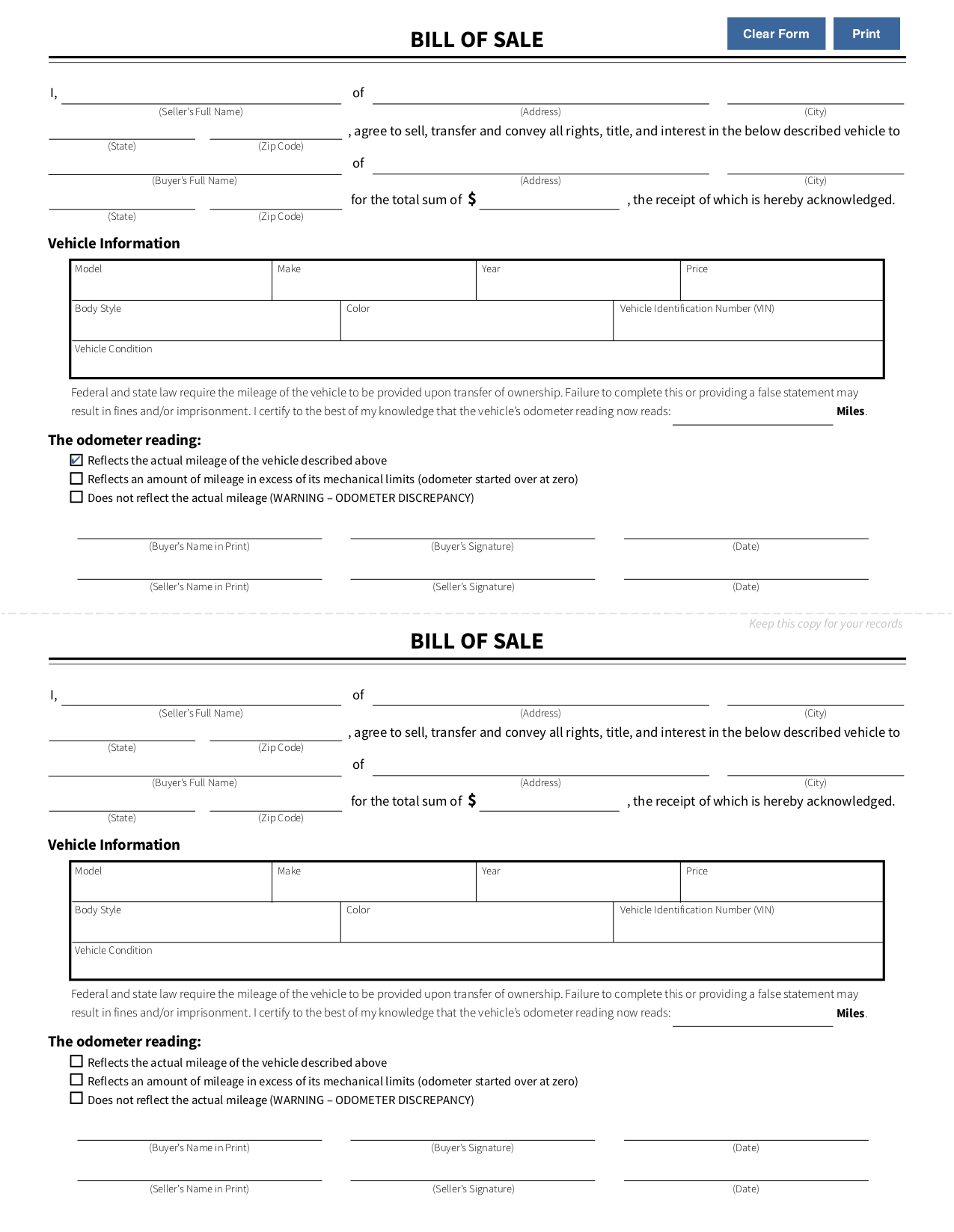 Free Bill Of Sale Forms | Pdf &amp;amp; Word Templates | View Dmv Samples - Free Printable Blank Auto Bill Of Sale