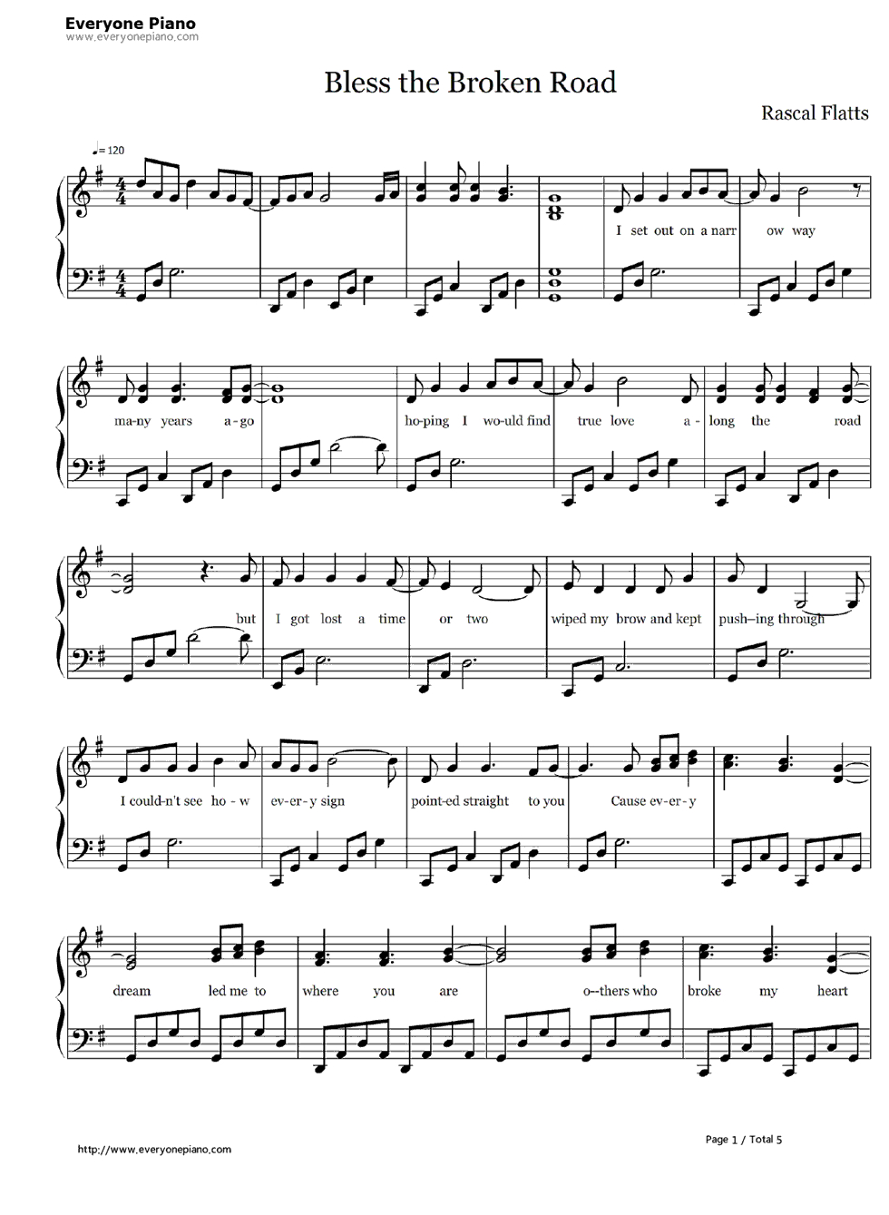 Free Bless The Broken Road-Rascal Flatts Sheet Music Preview 1 - Free Printable Clarinet Sheet Music