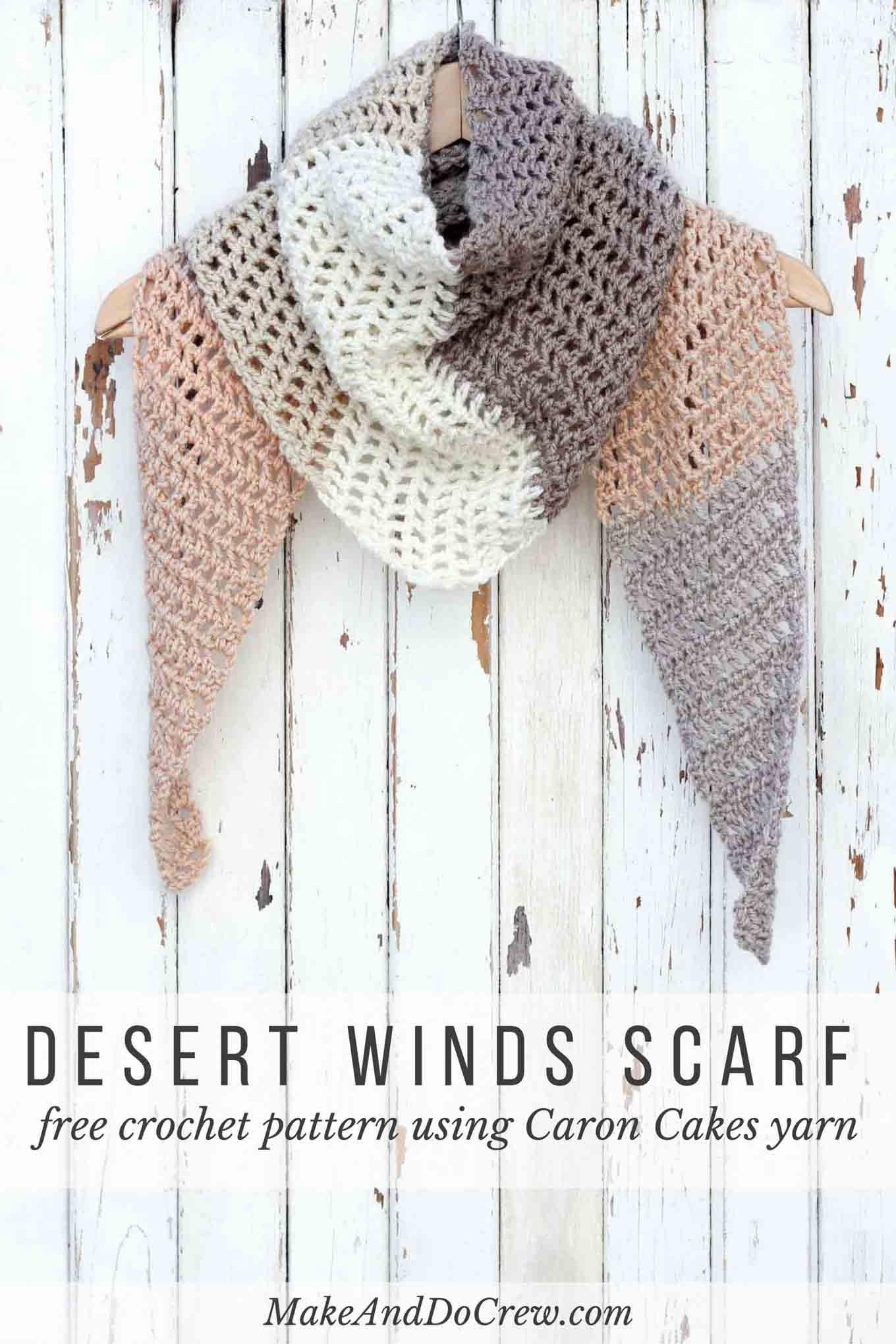 Free Caron Cakes Crochet Pattern - Desert Winds Triangle Scarf - Free Printable Crochet Scarf Patterns