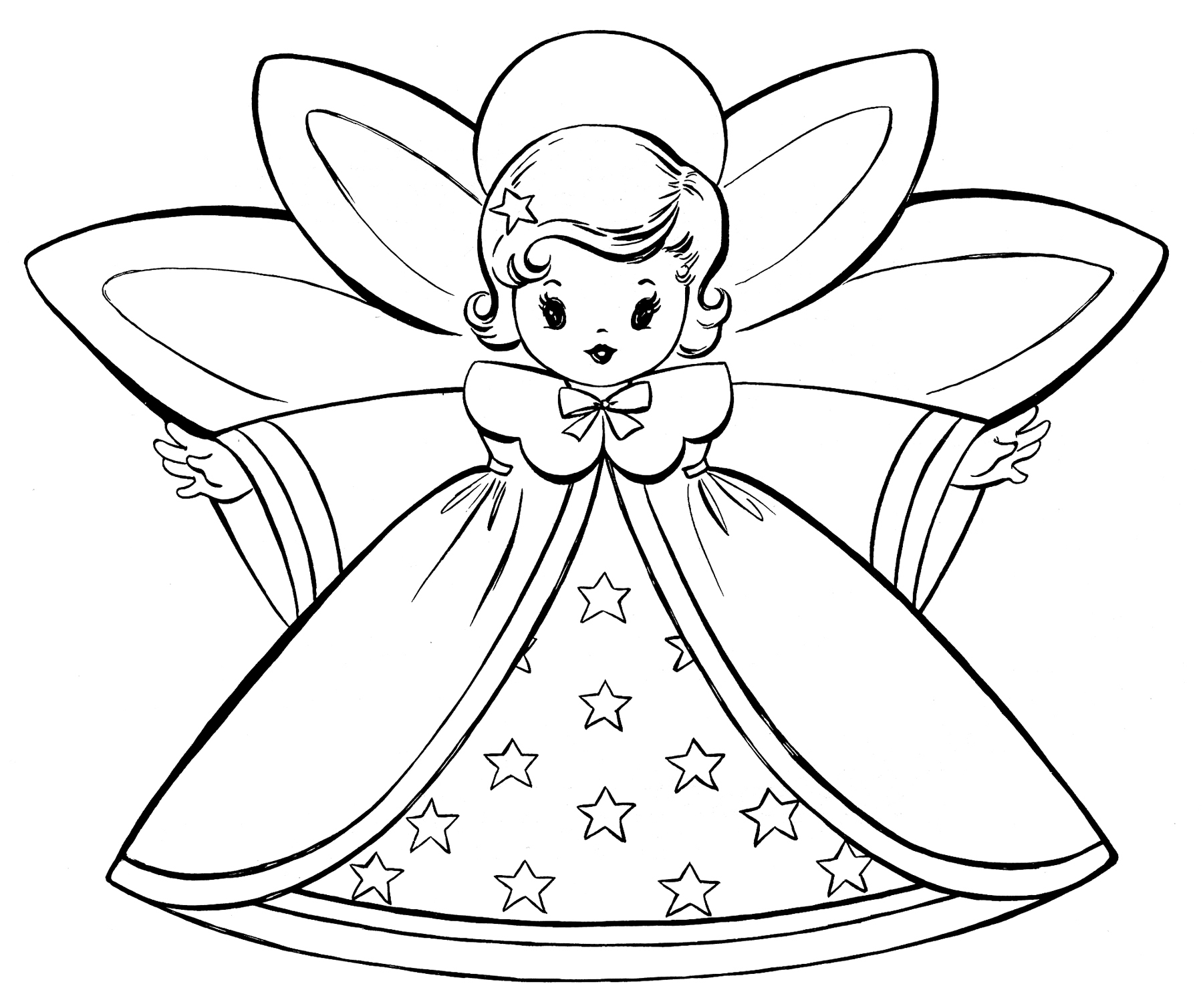Free Christmas Coloring Pages - Retro Angels - The Graphics Fairy - Free Printable Angels