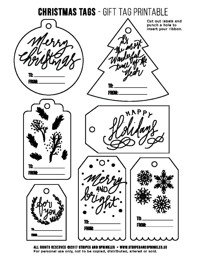 Free Christmas Gift Tag Printable - Bw - Stripes &amp;amp; Sprinkles - Christmas Gift Tags Free Printable Black And White