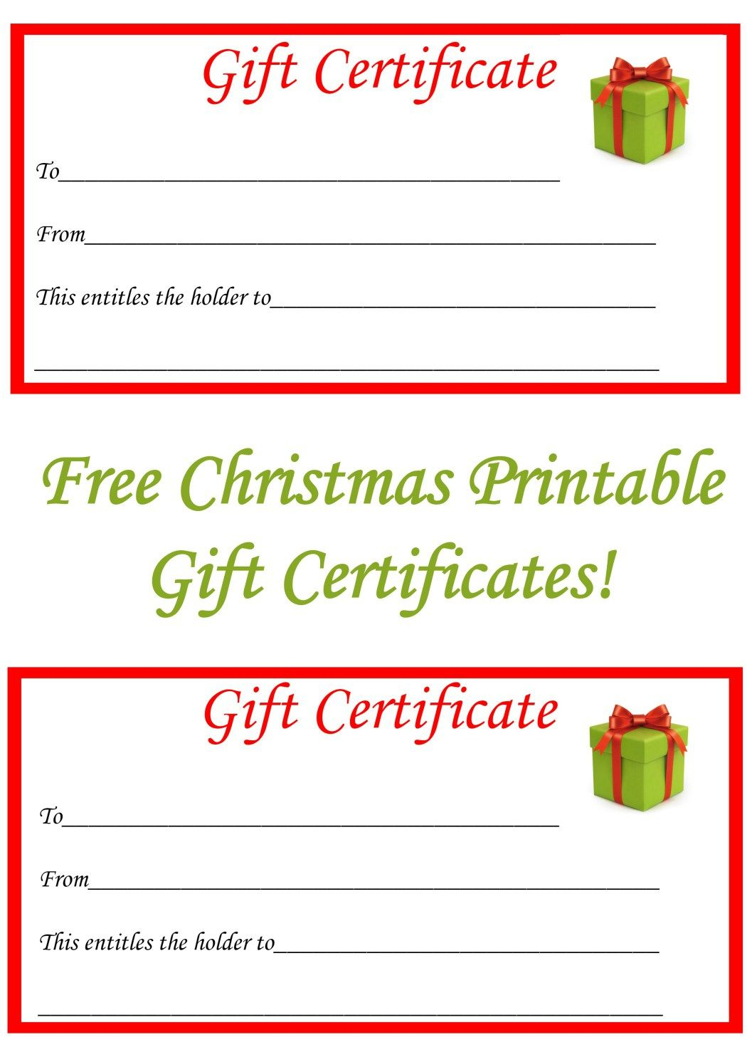 Free Christmas Printable Gift Certificates | Gift Ideas | Pinterest - Free Printable Xmas Gift Certificates