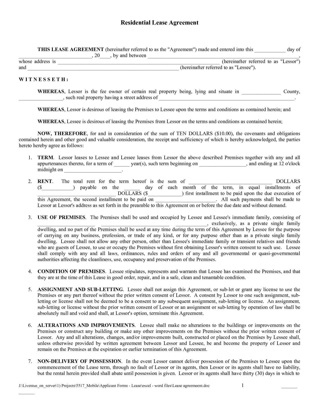 Free Copy Rental Lease Agreement | Free Printable Lease Agreement - Apartment Lease Agreement Free Printable