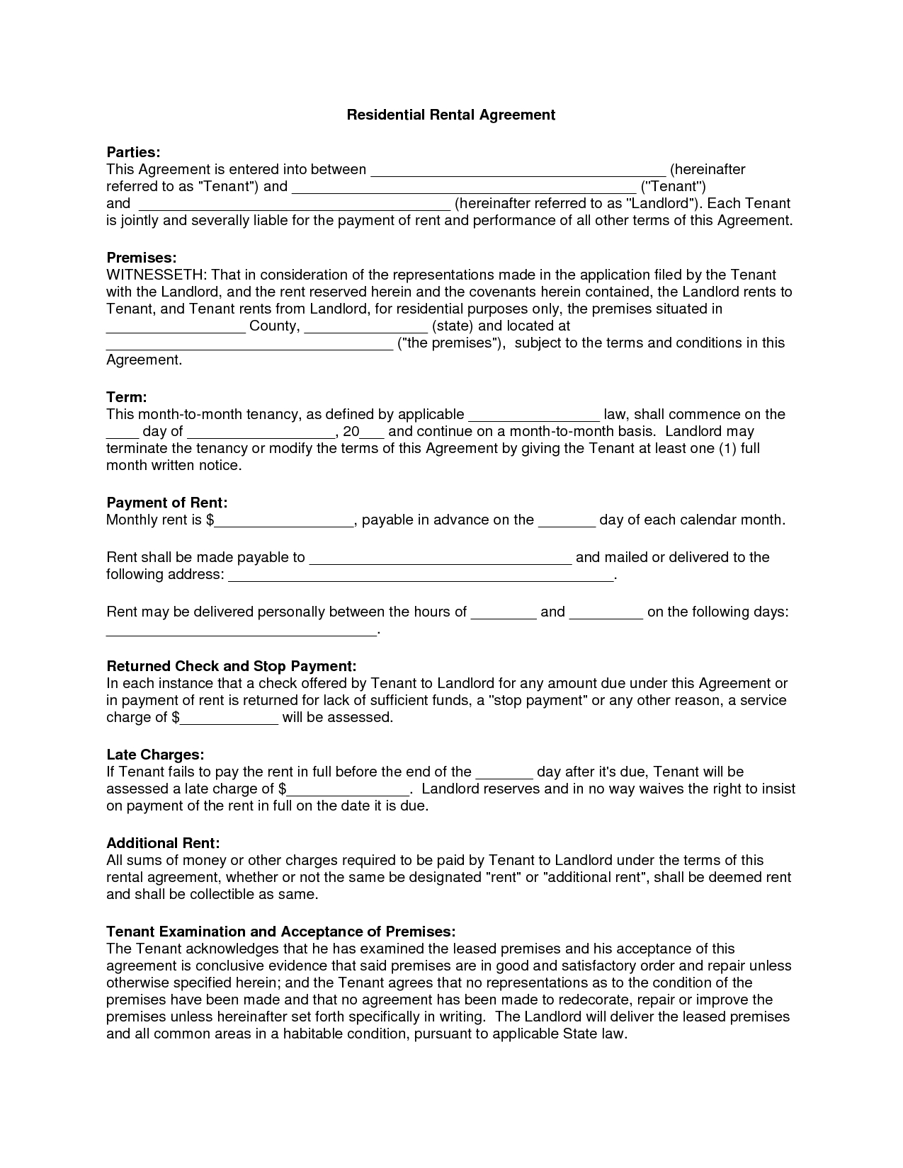 Free Copy Rental Lease Agreement | Residential Rental Agreement - Apartment Lease Agreement Free Printable
