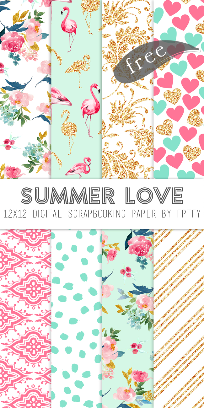 Free Digital Scrapbook Paper-Summer Love | Planner Printables - Free Printable Paper
