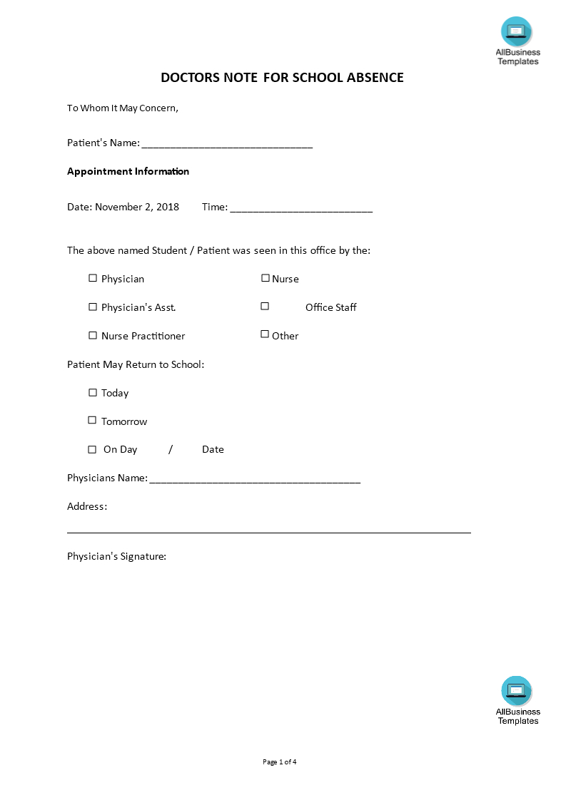 Free Doctors Note For School Absence Template | Templates At - Doctor Notes For Free Printable