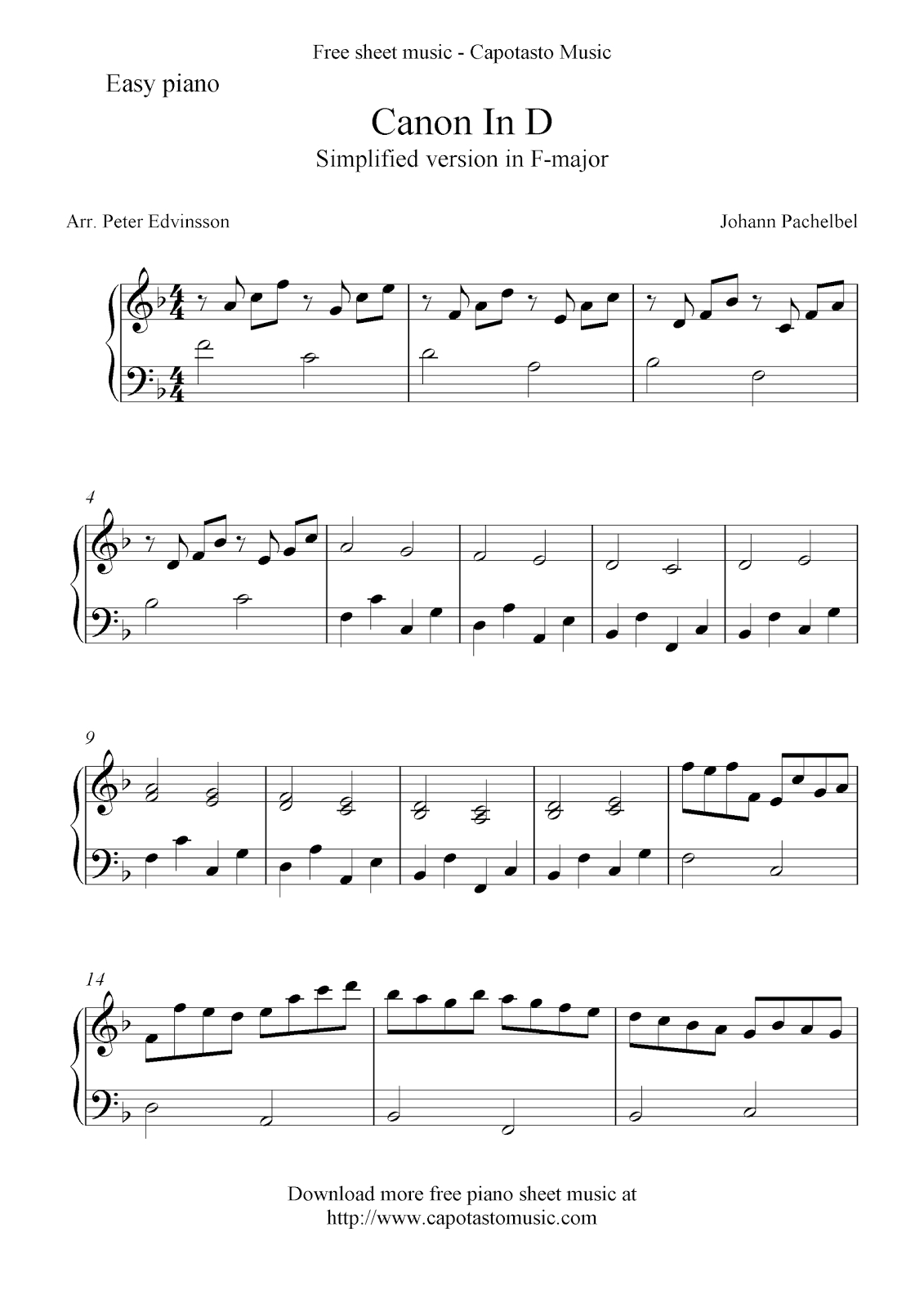 Free Easy Piano Sheet Music Solo. This Is A Simplified And Shortened - Free Printable Sheet Music For Piano Beginners Popular Songs