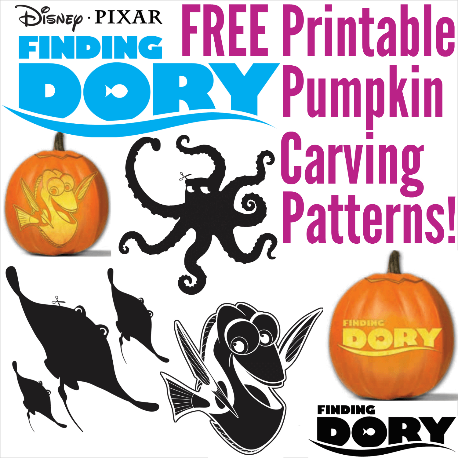 Free Finding Dory Pumpkin Carving Patterns To Print! - Pumpkin Patterns Free Printable
