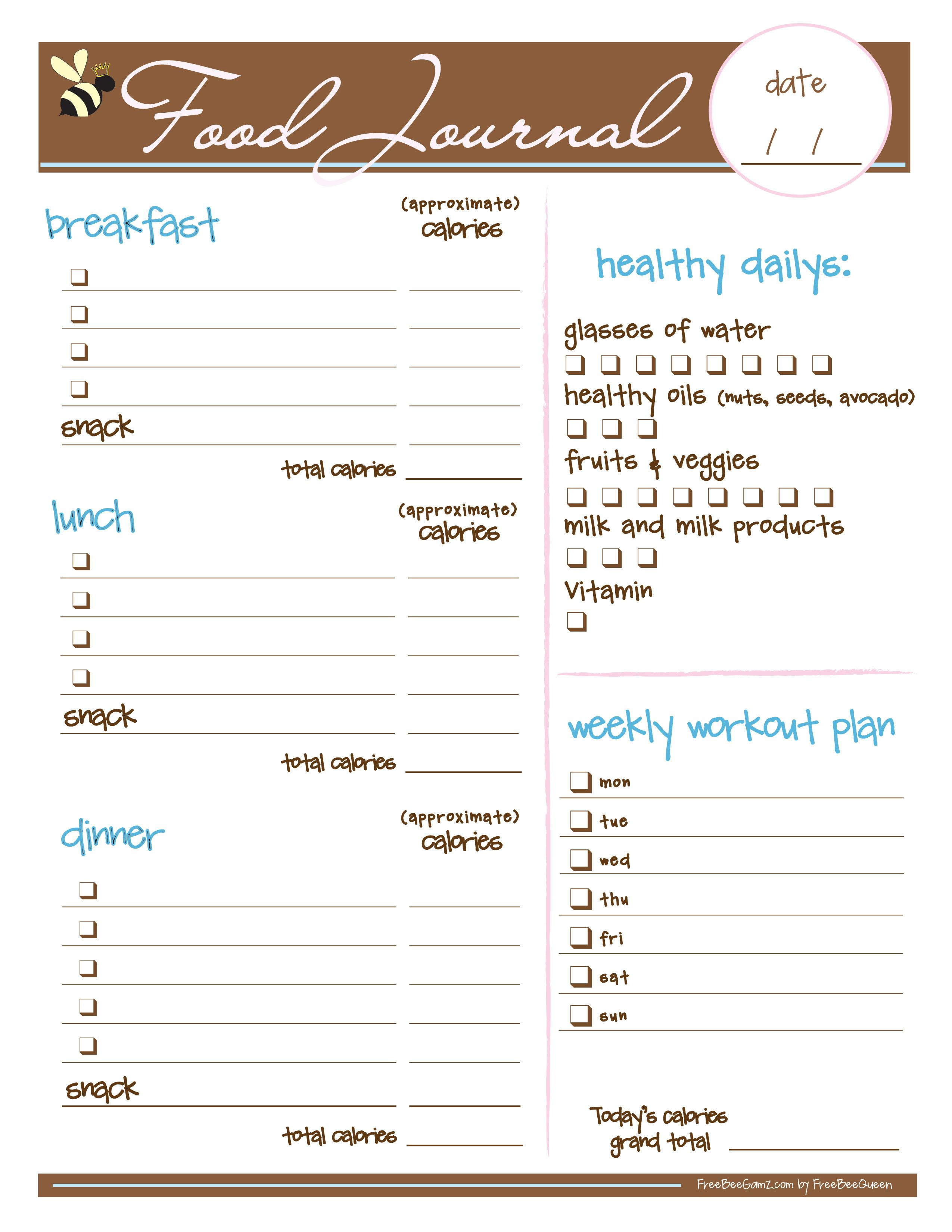 Free Food Journal. I Love This I Just Printed It And It Looks - Free Printable Calorie Counter Journal