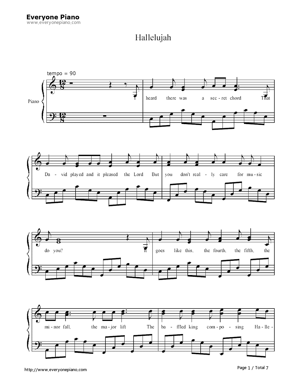 Free Hallelujah-Jeff Buckley Sheet Music Preview 1 … | Music Misc In - Hallelujah Piano Sheet Music Free Printable