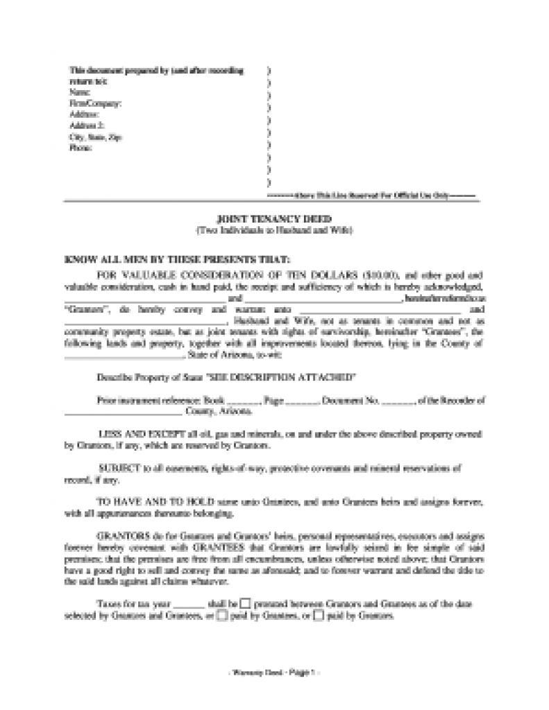 Free Joint Tenancy Deed Form - Fill Online, Printable, Fillable In - Free Printable Beneficiary Deed