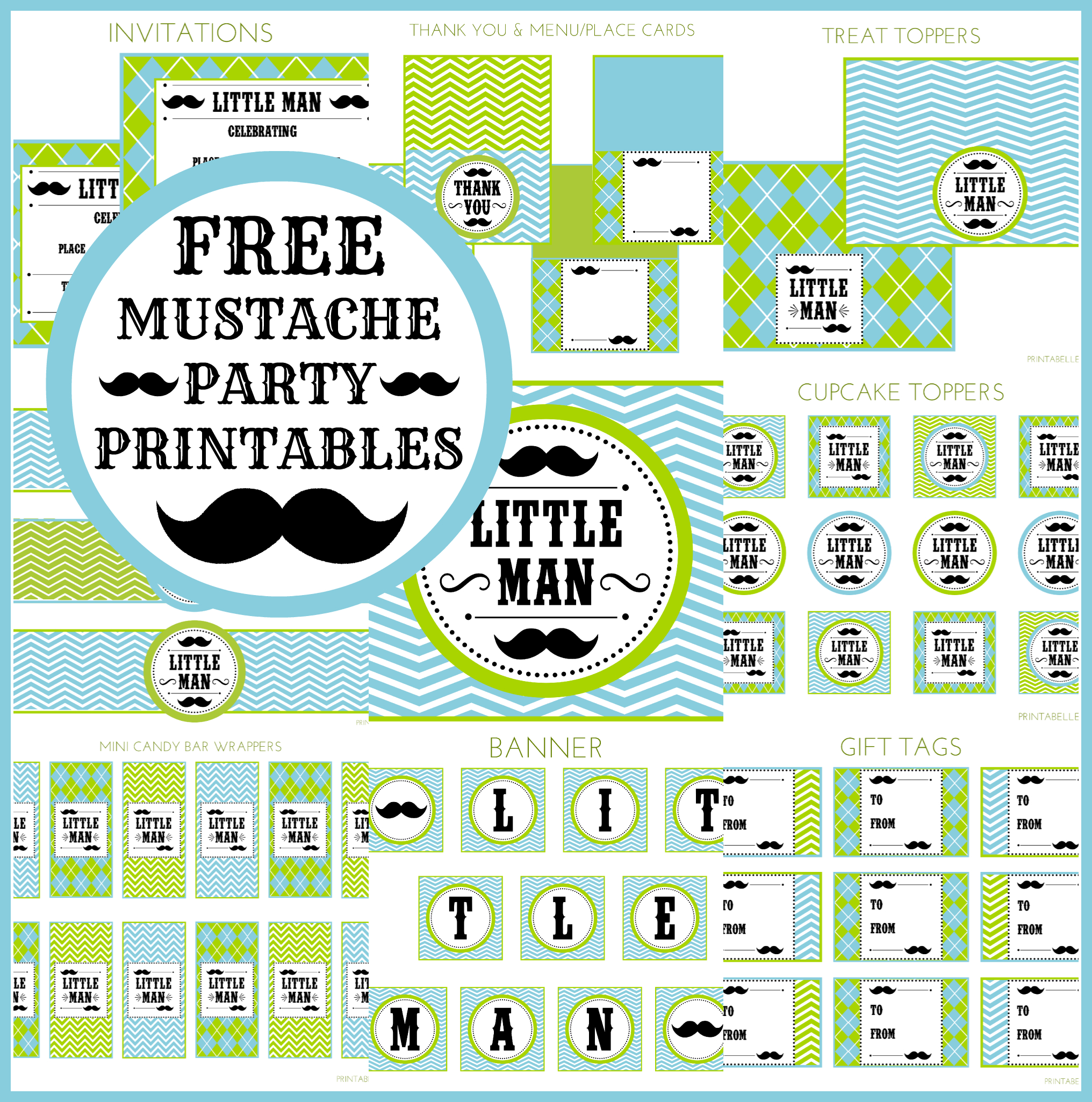 Free Little Man Mustache Bash Party Printables From Printabelle - Free Printable Mustache Invitations