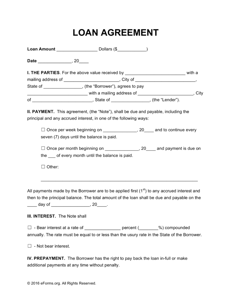 Free Loan Agreement Templates - Pdf | Word | Eforms – Free Fillable - Free Printable Loan Agreement Form