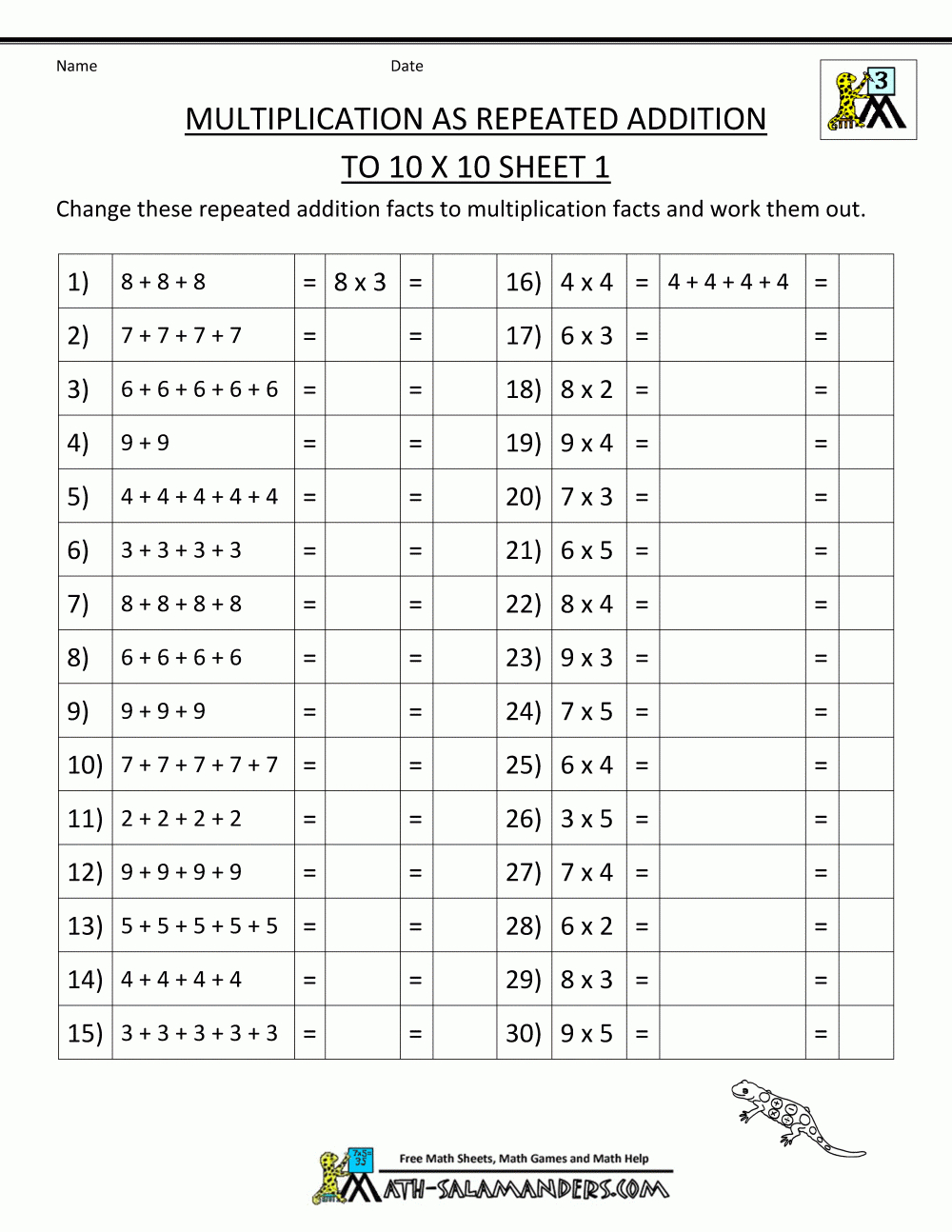 Free Math Sheets Multiplication Addition To 10X10 1 | Classroom - Free Printable Multiplication Sheets