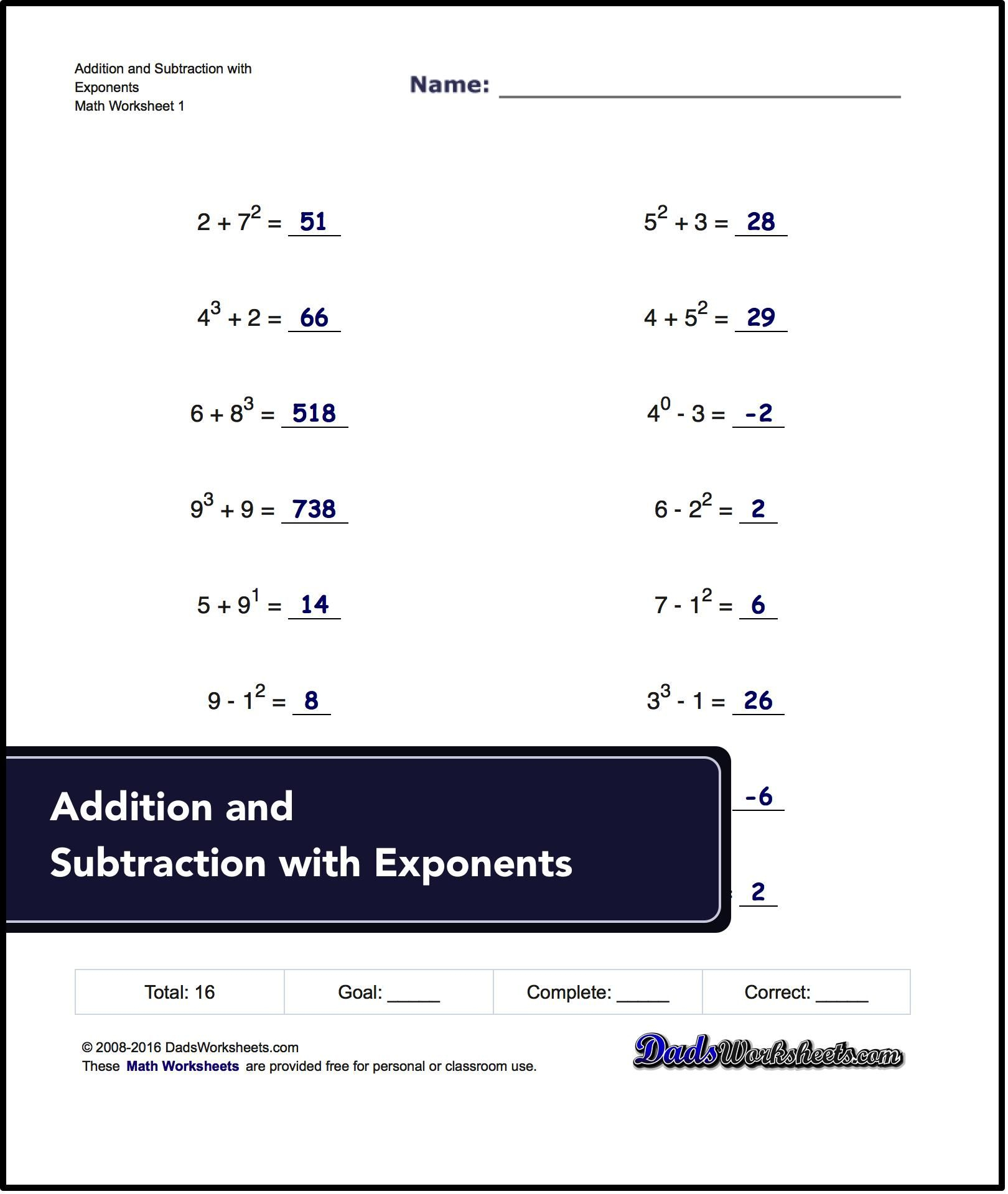 Free Math Worksheets For Exponents Problems ** ** #free #printables - Free Printable Exponent Worksheets
