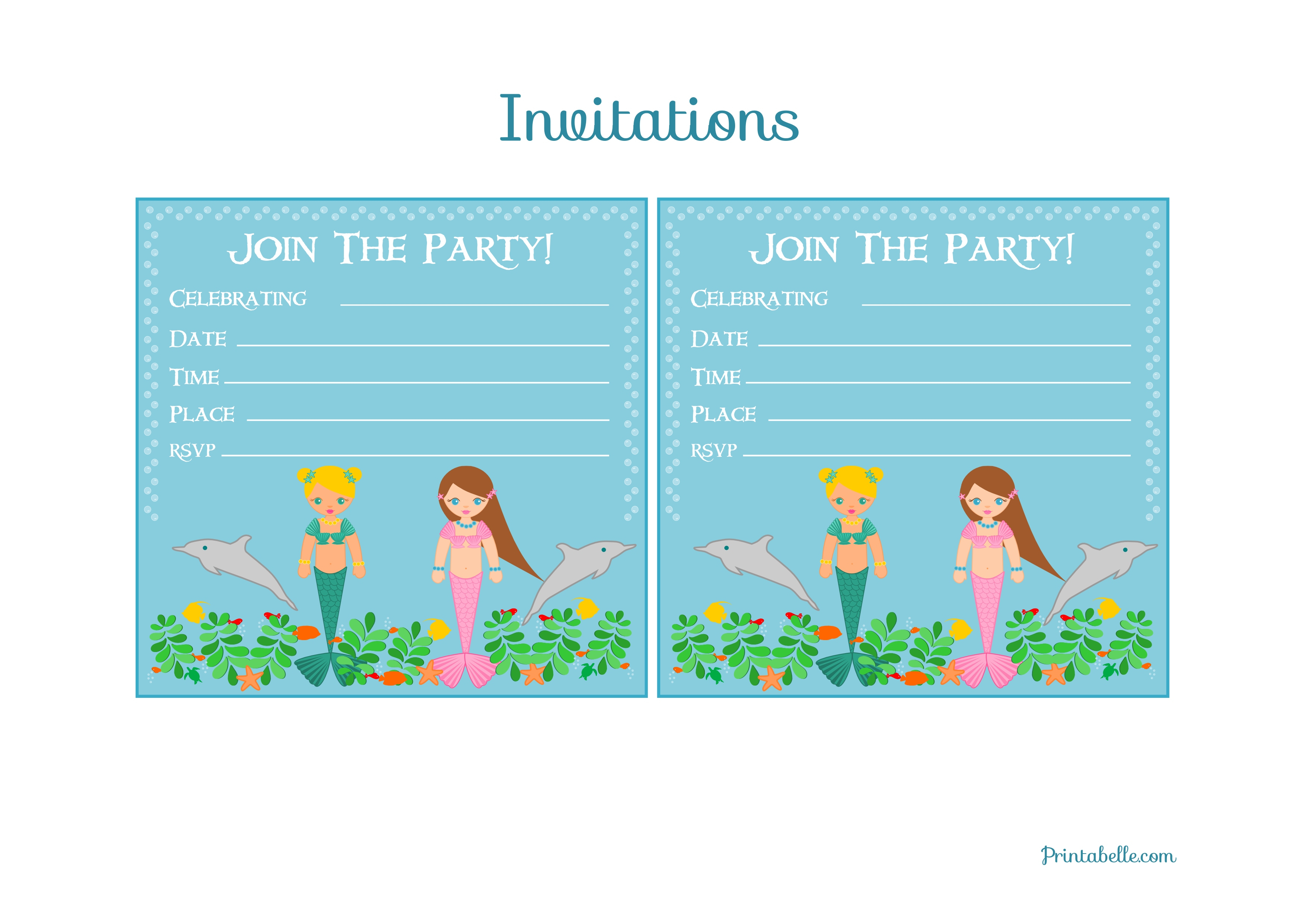 Free Mermaid Birthday Party Printables From Printabelle | Catch My Party - Mermaid Party Invitations Printable Free