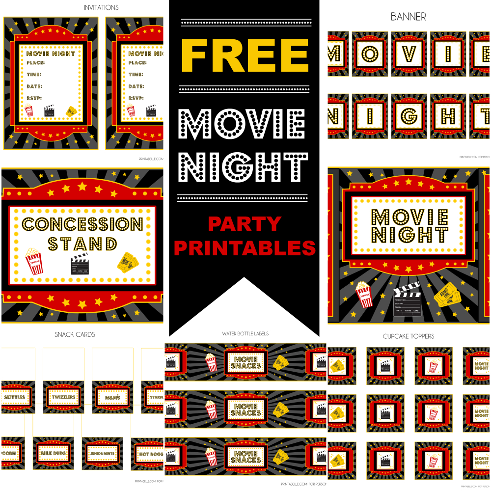 Free Movie Night Party Printablesprintabelle | Catch My Party - Movie Night Birthday Invitations Free Printable