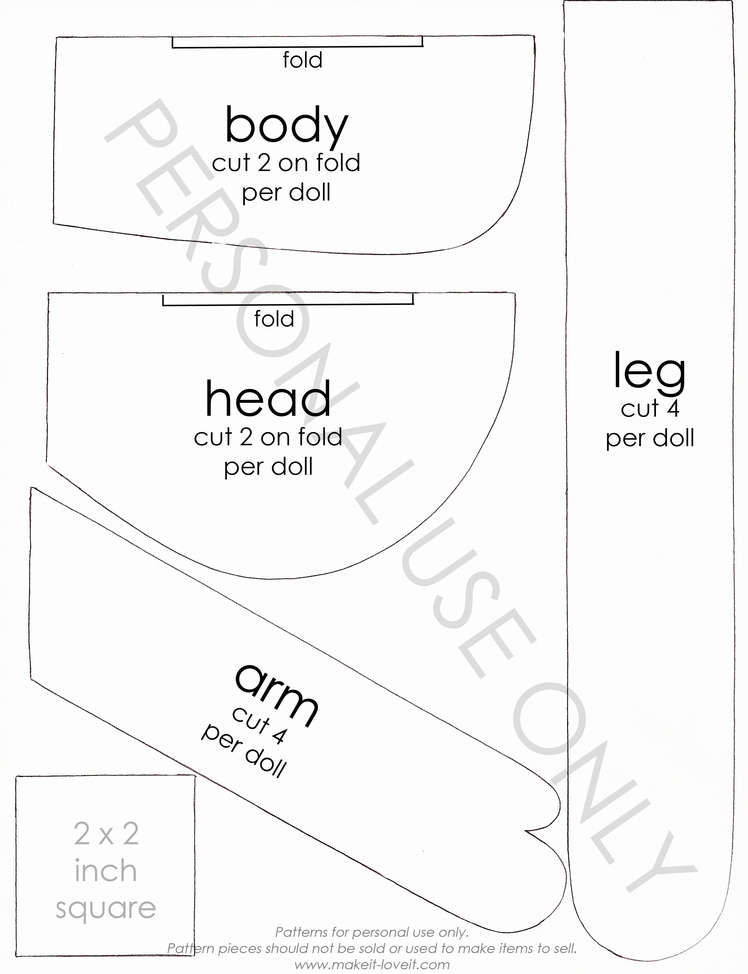 Free Pattern Pieces – Make It And Love It - Free Printable Rag Doll Patterns