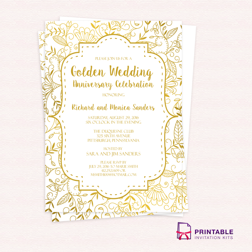 Free Pdf Template - Golden Wedding Anniversary Invitation Template - Wedding Invitation Cards Printable Free