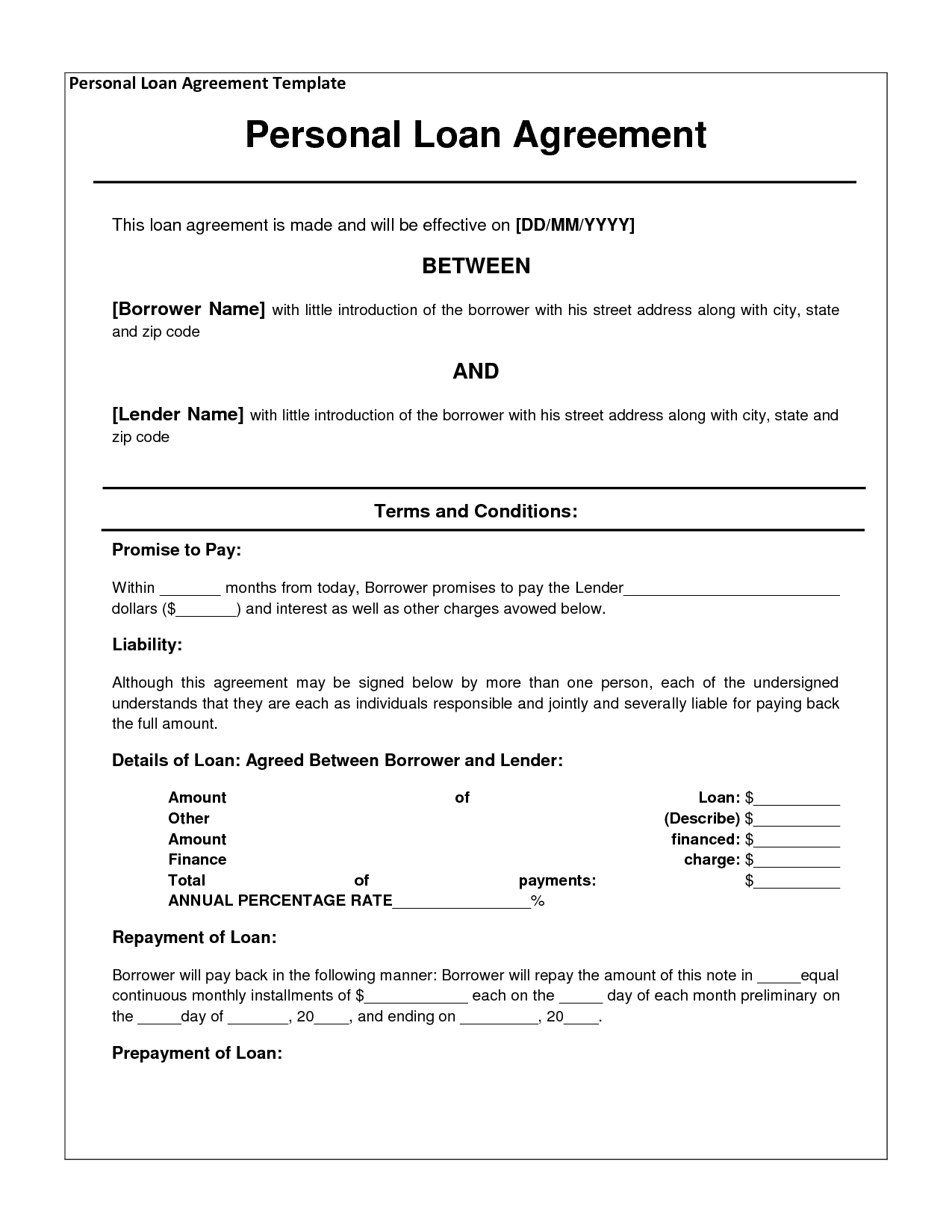 Free Personal Loan Agreement Form Template - $1000 Approved In 2 - Free Printable Promissory Note For Personal Loan
