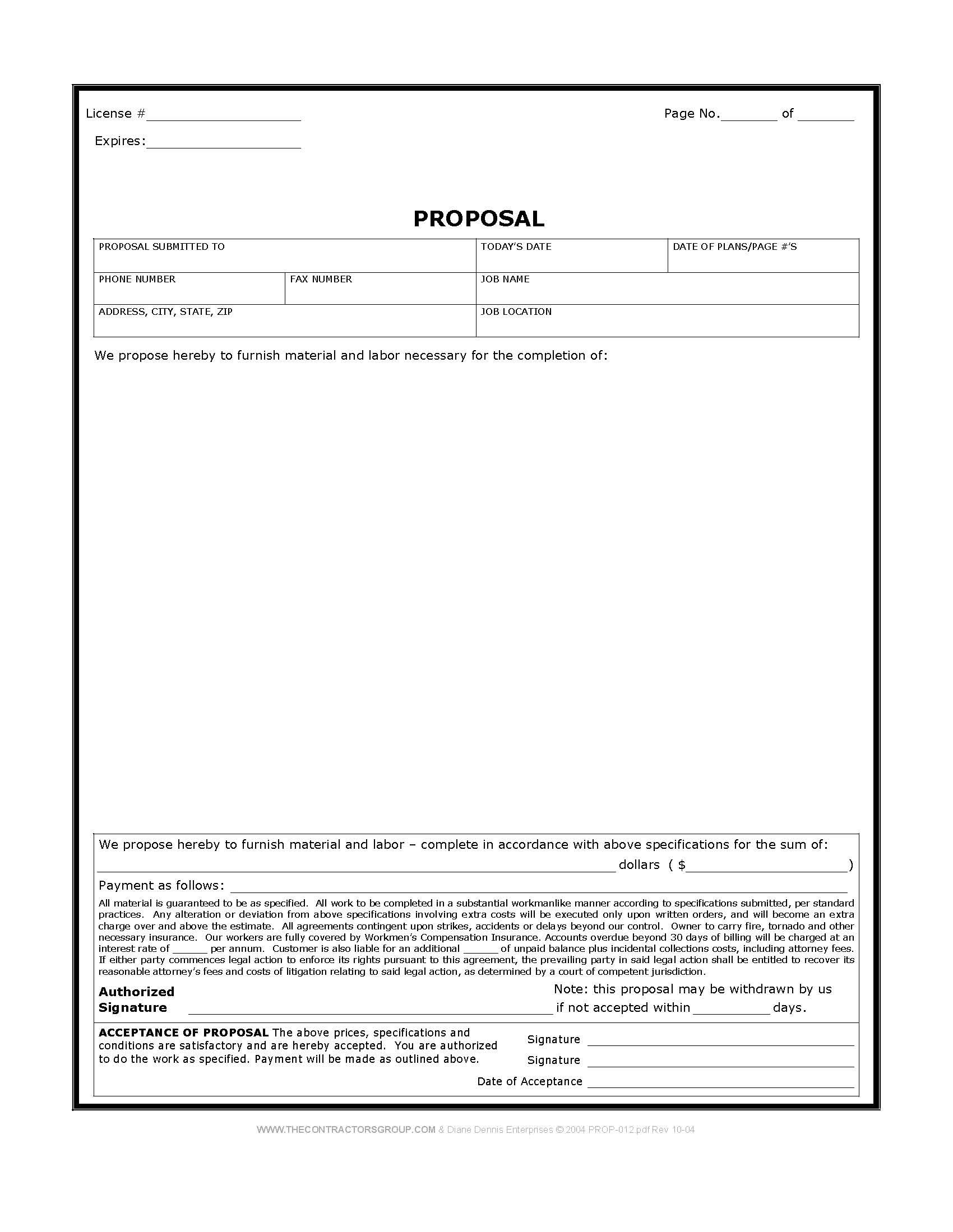 Free Print Contractor Proposal Forms | Construction Proposal Form - Free Printable Contractor Proposal Forms