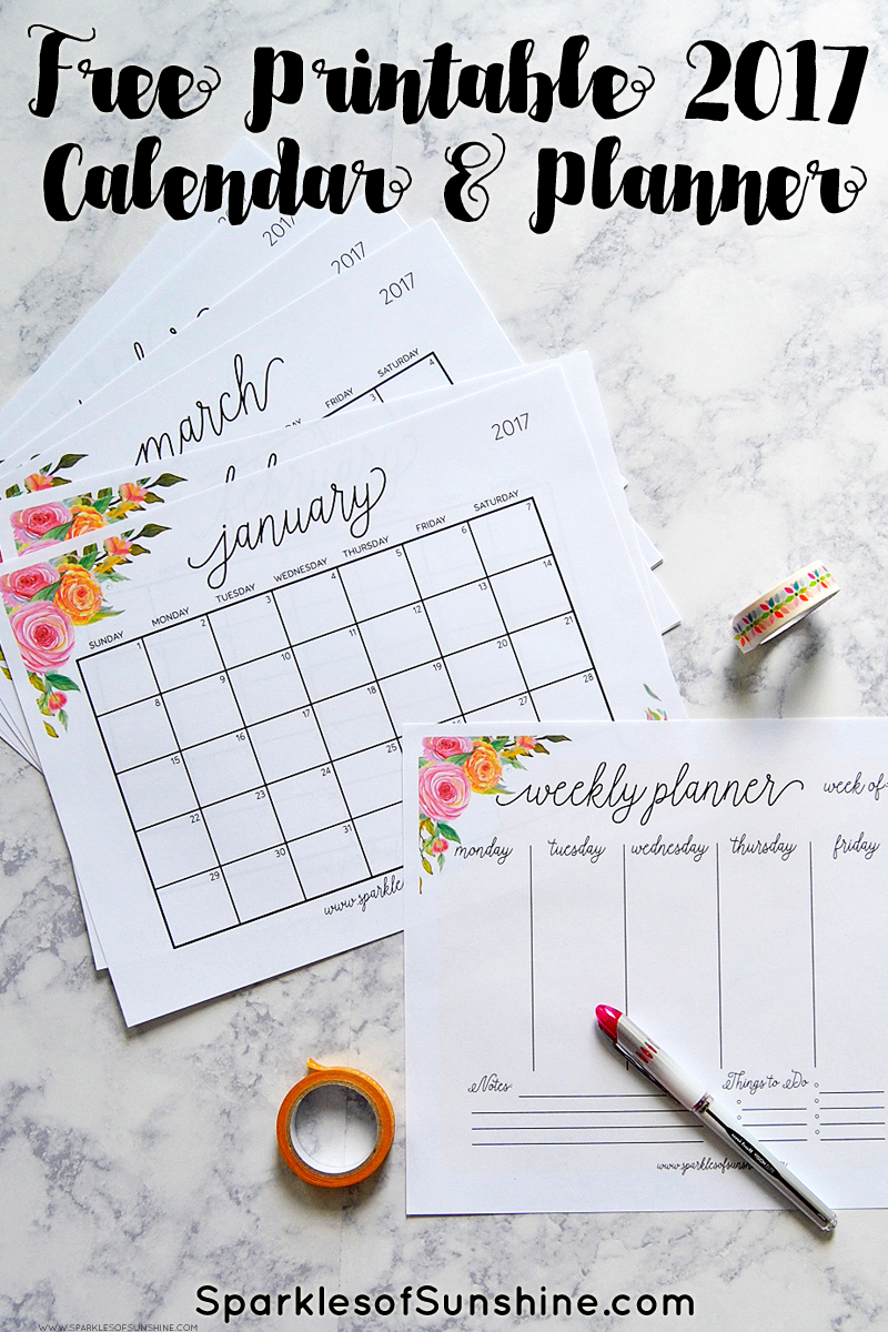 Free Printable 2017 Monthly Calendar And Weekly Planner - Free Cute Printable Planner 2017
