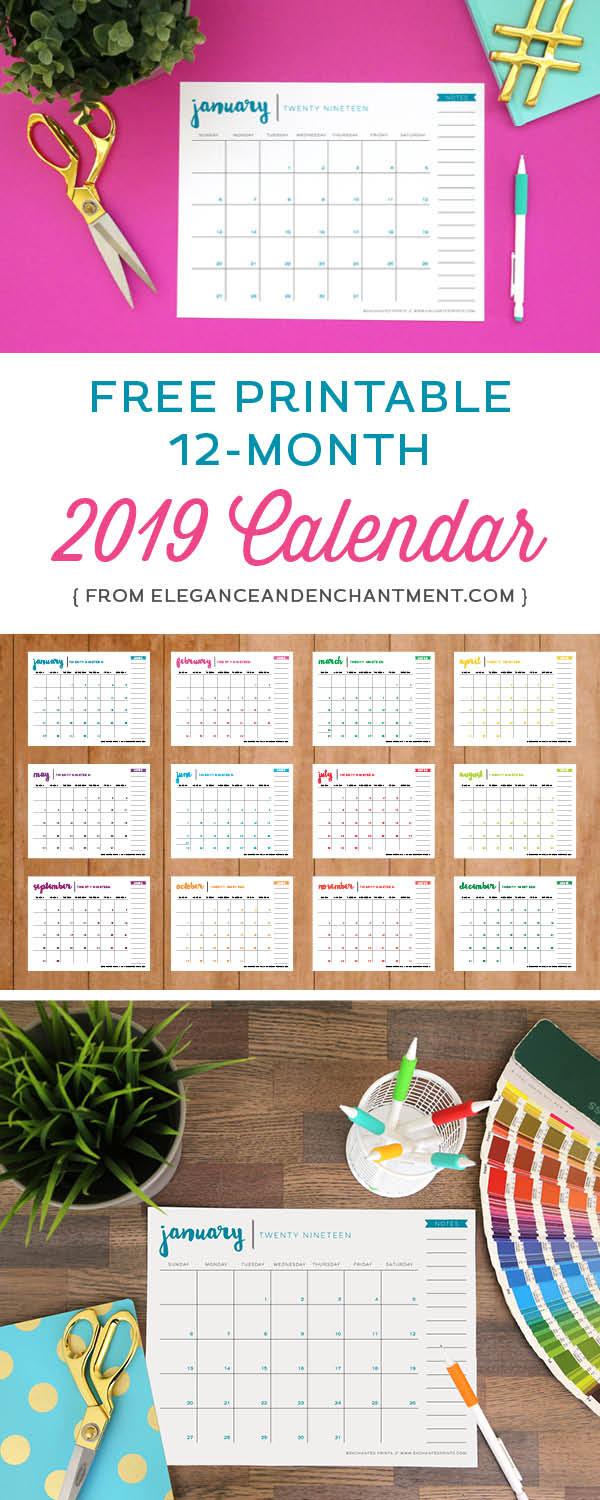Free Printable 2019 Calendar - Elegance &amp;amp; Enchantment - Free Printable Images