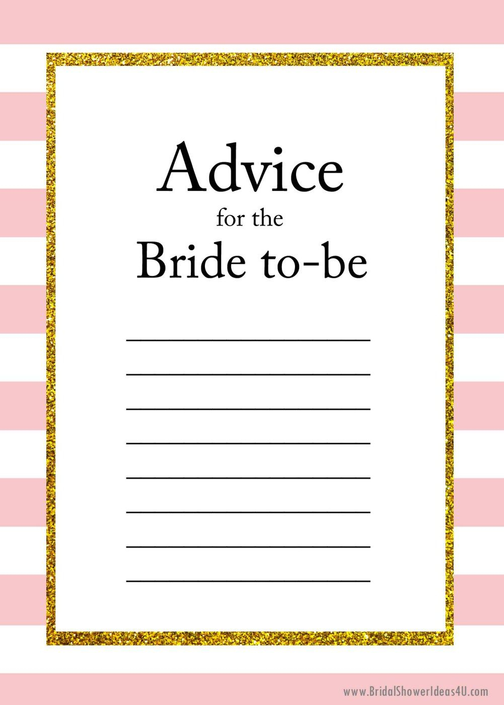 Free Printable Advice For The Bride To Be Cards | Friendship - Free Printable Bridal Shower Advice Cards