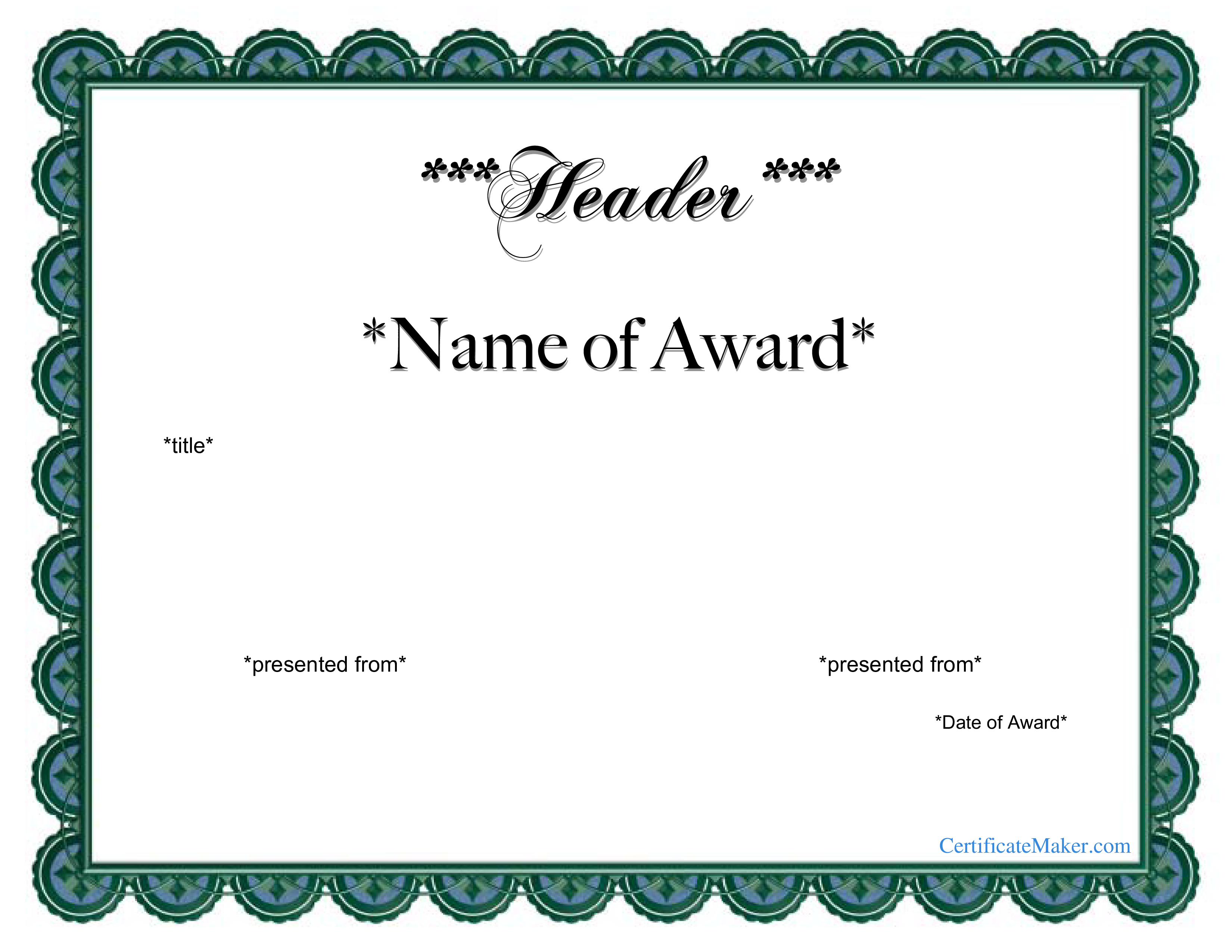 Free Printable Award Certificate | Templates At Allbusinesstemplates - Free Printable Certificate Templates