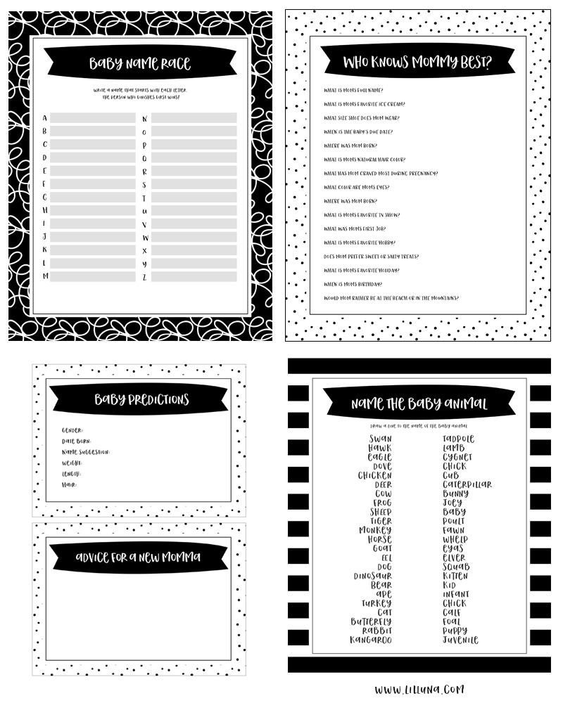 Free Printable Baby Shower Games - 5 Games (In 3 Colors!) | Lil&amp;#039; Luna - Free Printable Baby Shower Games For Large Groups